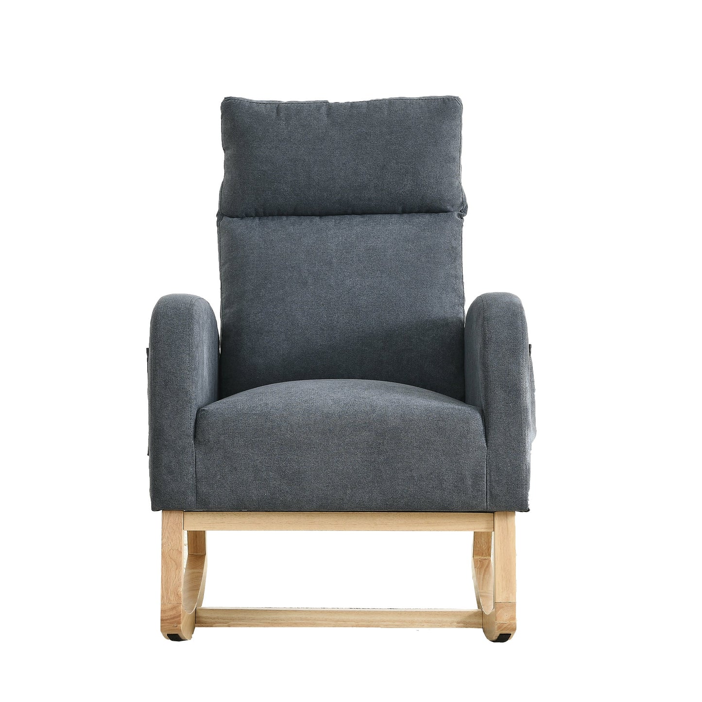 Modern Accent High Backrest Living Room Lounge Arm Rocking Chair, Two Side Pocket