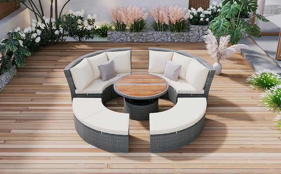 Patio 5-Piece Round Rattan Sectional Sofa Set All-Weather