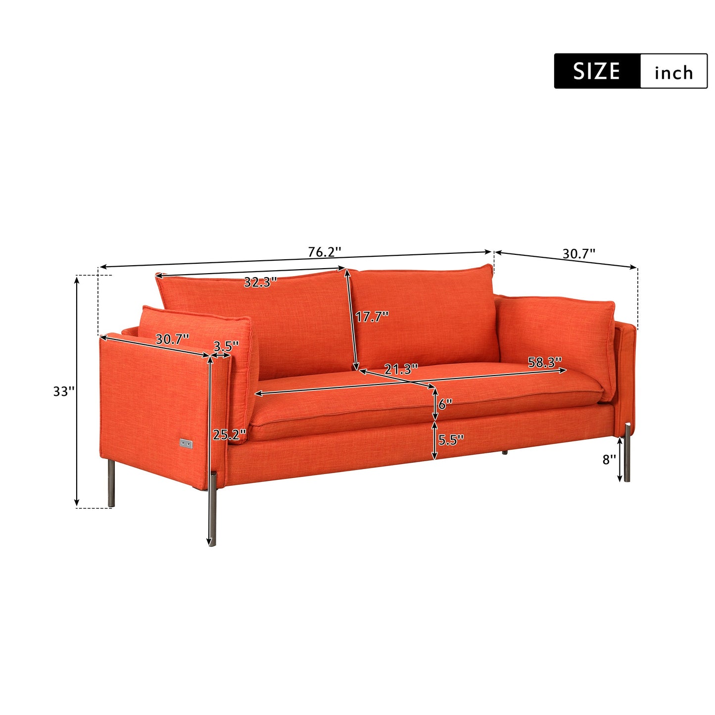 76.2" Modern Style 3 Seat Sofa Linen Fabric Upholstered Couch Furniture 3-Seats Couch for Different Spaces,Living Room