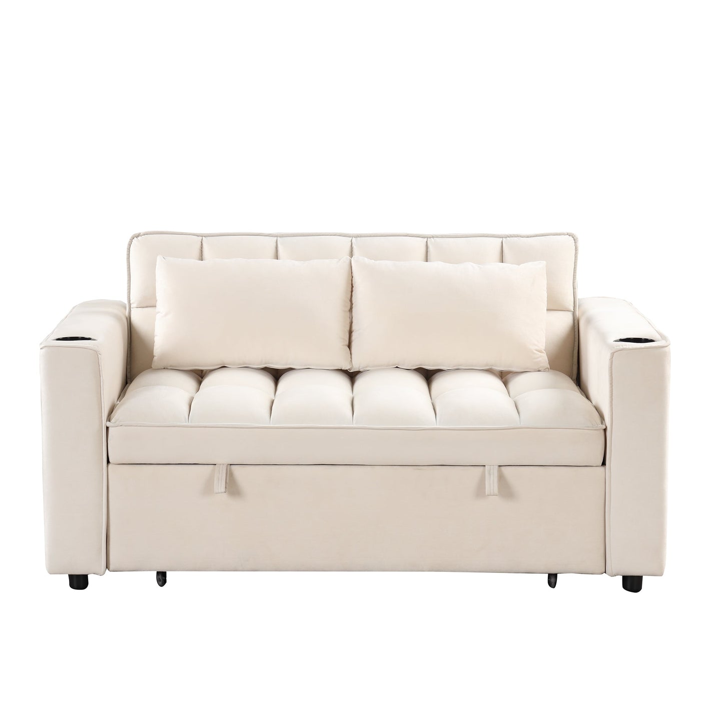 55.3" 4-1 Multi-Functional Sofa Bed With Cup Holder and USB Port for Living Room or Apartments Milky White