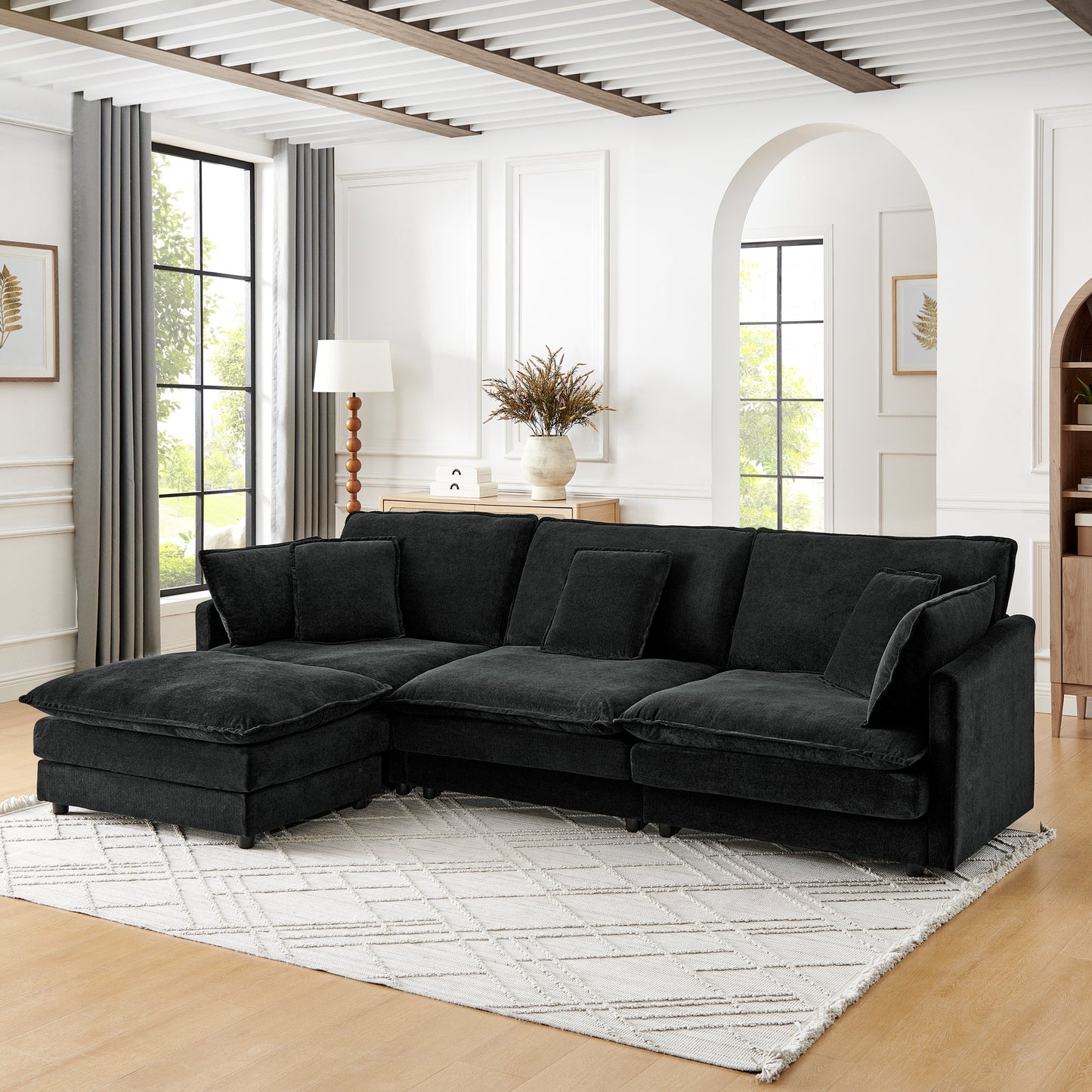 Modern Home Living Room L-Shaped Sectional Sofa Couches With Storage Ottoman, Convertible Oversized 4 Seater Couch