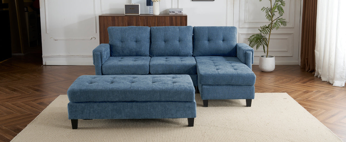83.4" L-Shaped Sofa Sectional Couch Sofa Bed With Two USB Ports, a Movable Ottoman and a Reversible Chaise Lounge