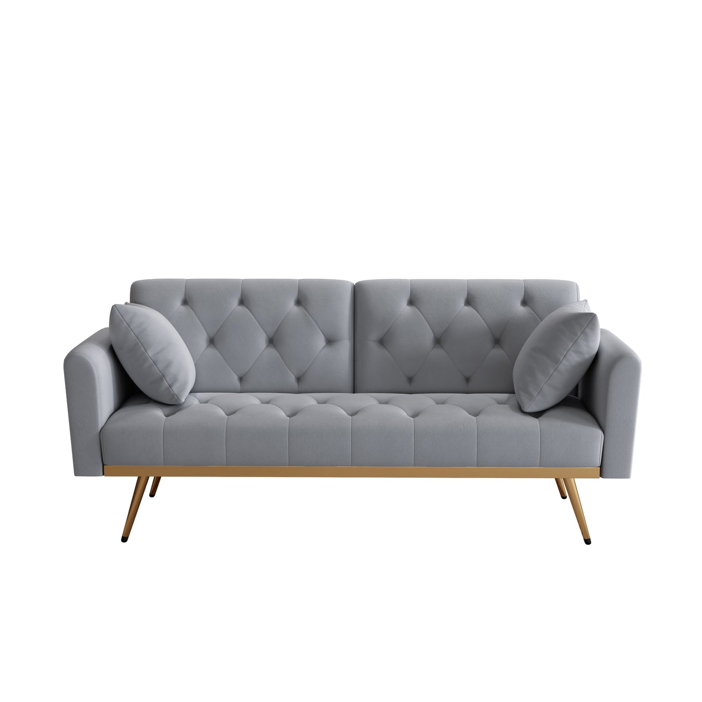 68.3" Gray Velvet Nail Head Sofa Bed With Throw Pillow and Midfoot