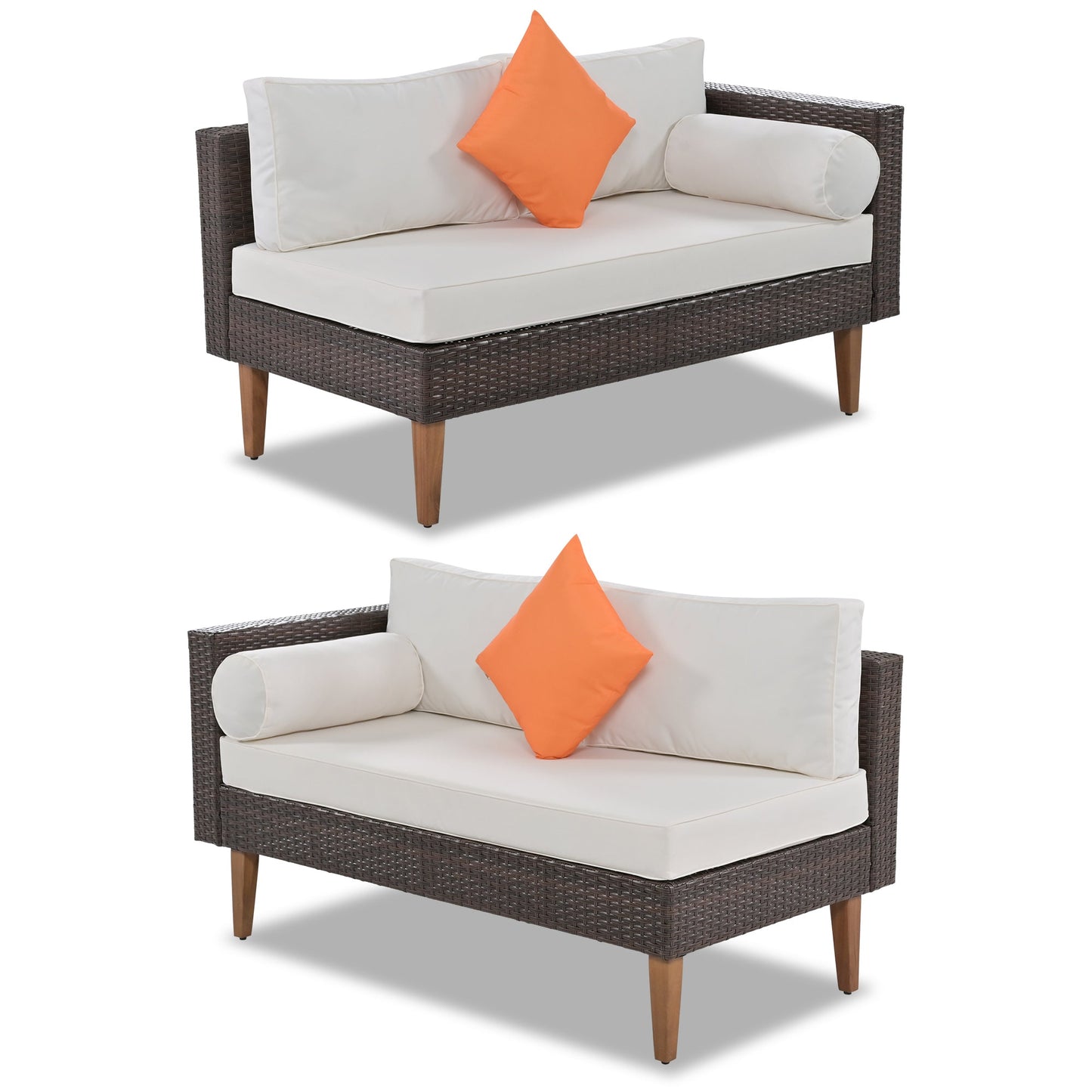 4-Pieces Outdoor Wicker Sofa Set, Patio Furniture With Colorful Pillows, L-Shape Sofa Set