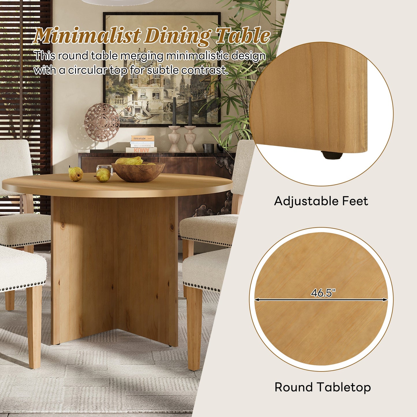 Modern 5-Piece Round Dining Table Set Pedestal Kitchen Table Set With 4 Upholstered Dining Chairs