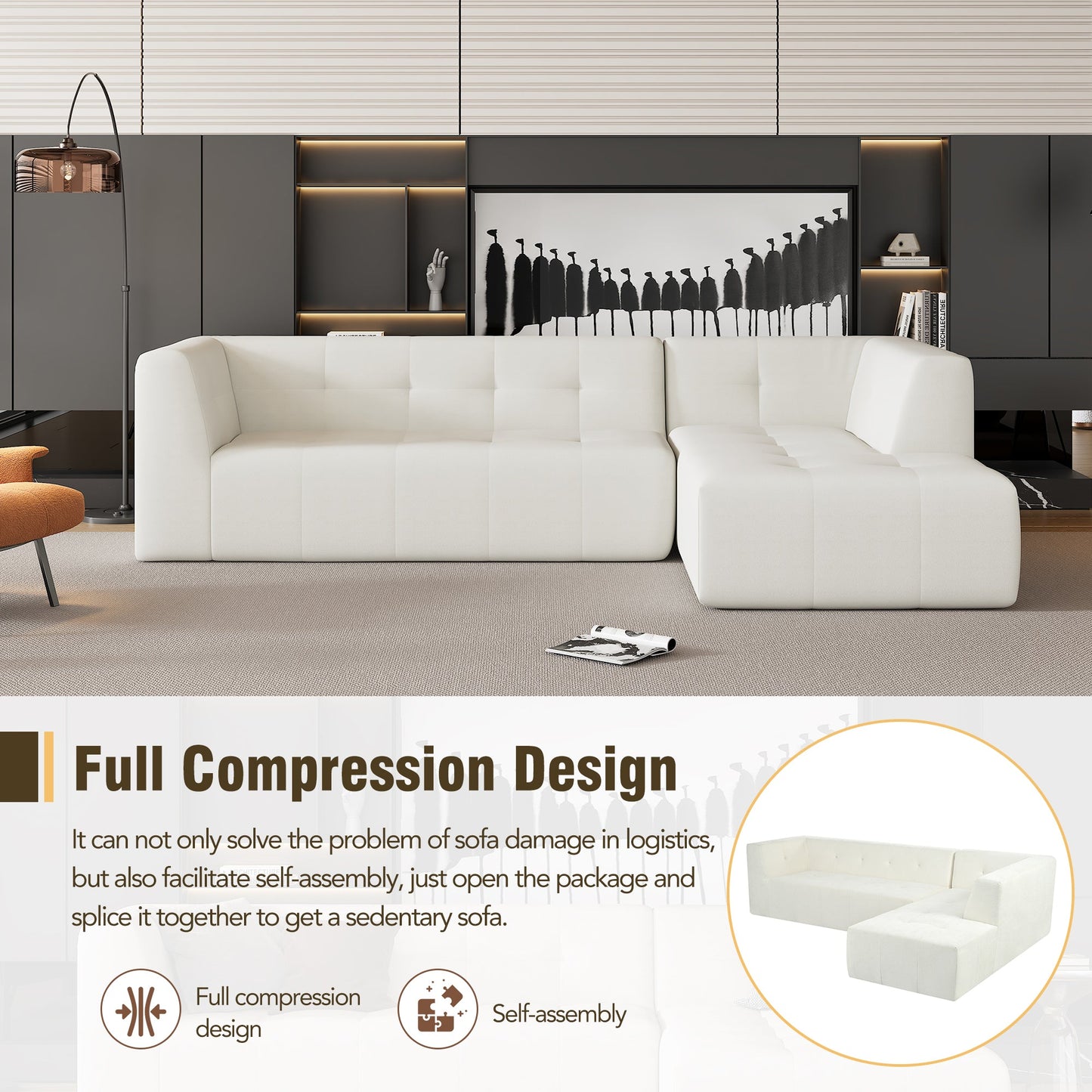 112.2*74" Modular Modular Combination Living Room Sofa Set, Modern Minimalist Sofa, Living Room Upholstered Sofa Bed