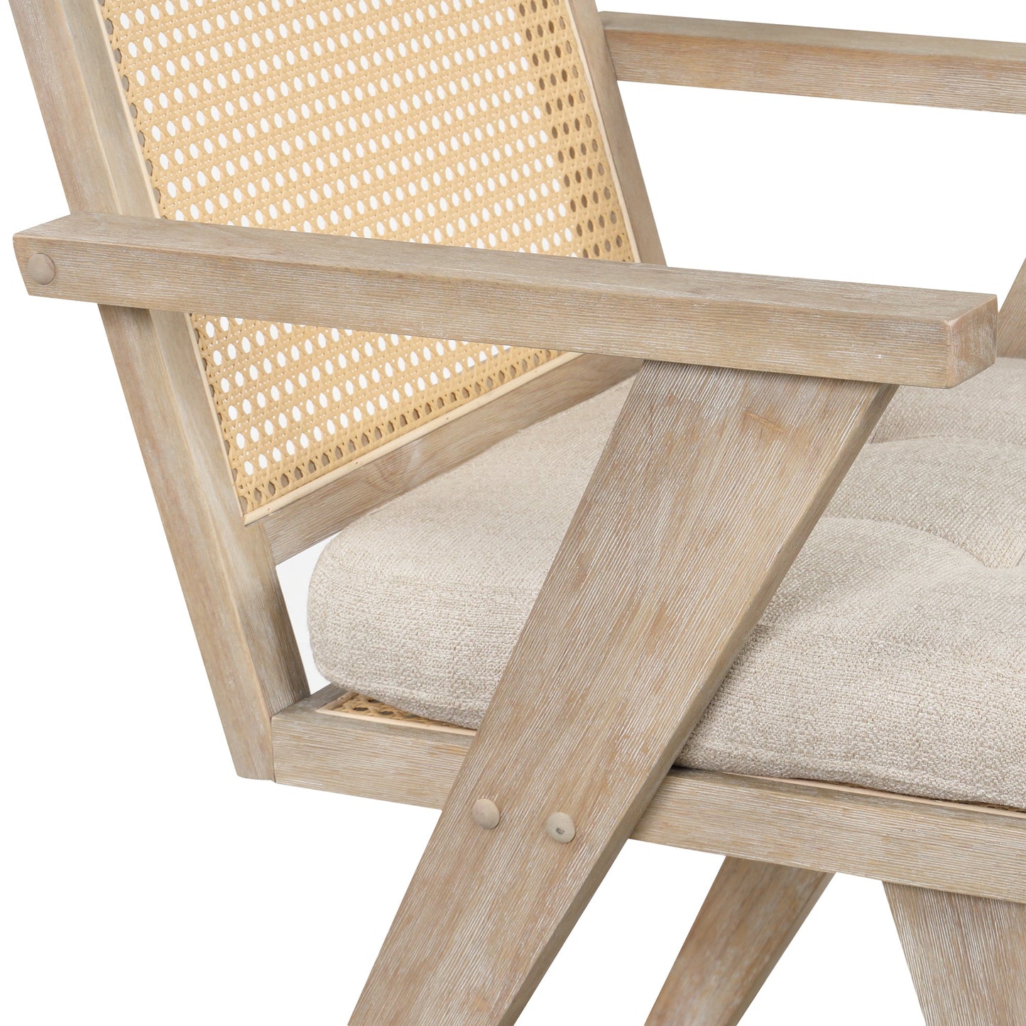 Mid-Century Accent Chair With Handcrafted Rattan Backrest and Padded Seat for Leisure, Bedroom, Kitchen, Living Room