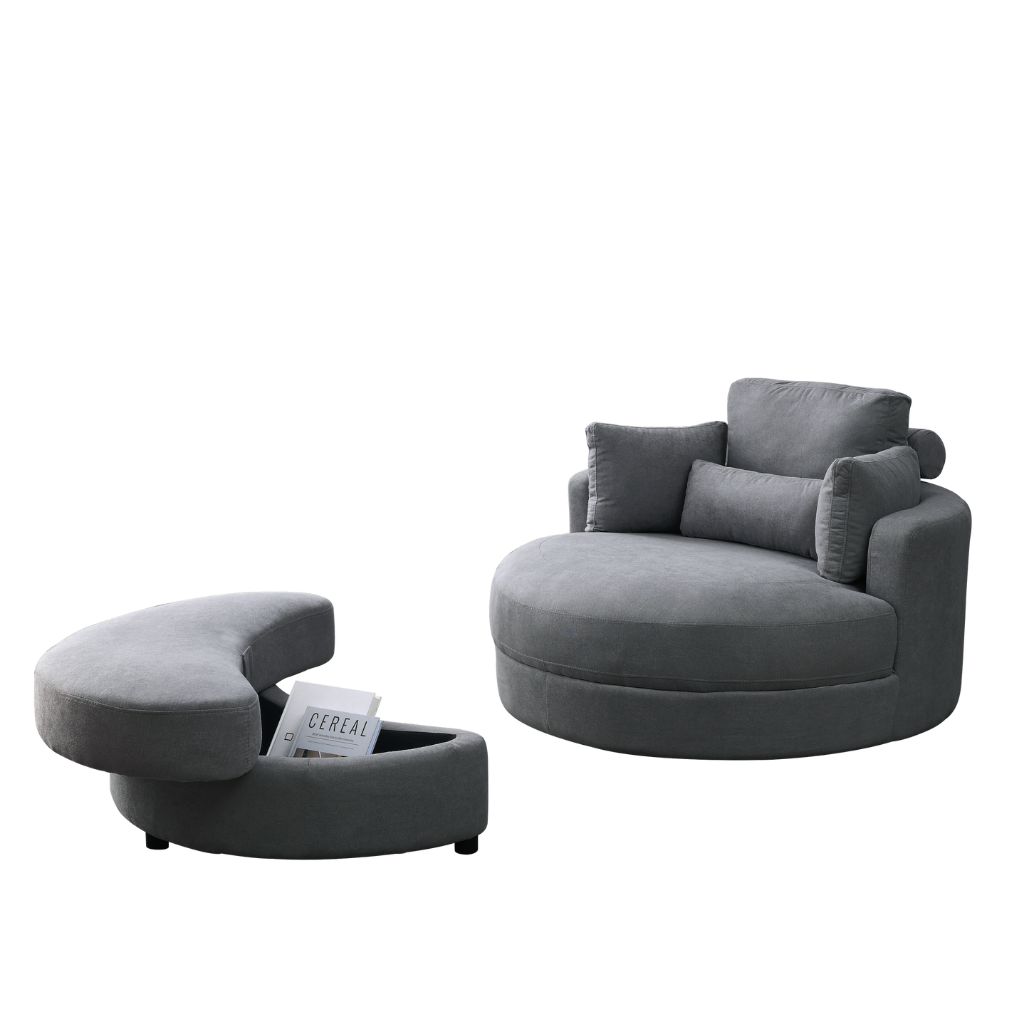 Swivel Accent Barrel Modern Dark Grey Sofa Lounge Club Big Round Chair With Storage Ottoman Linen Fabric for Living Room
