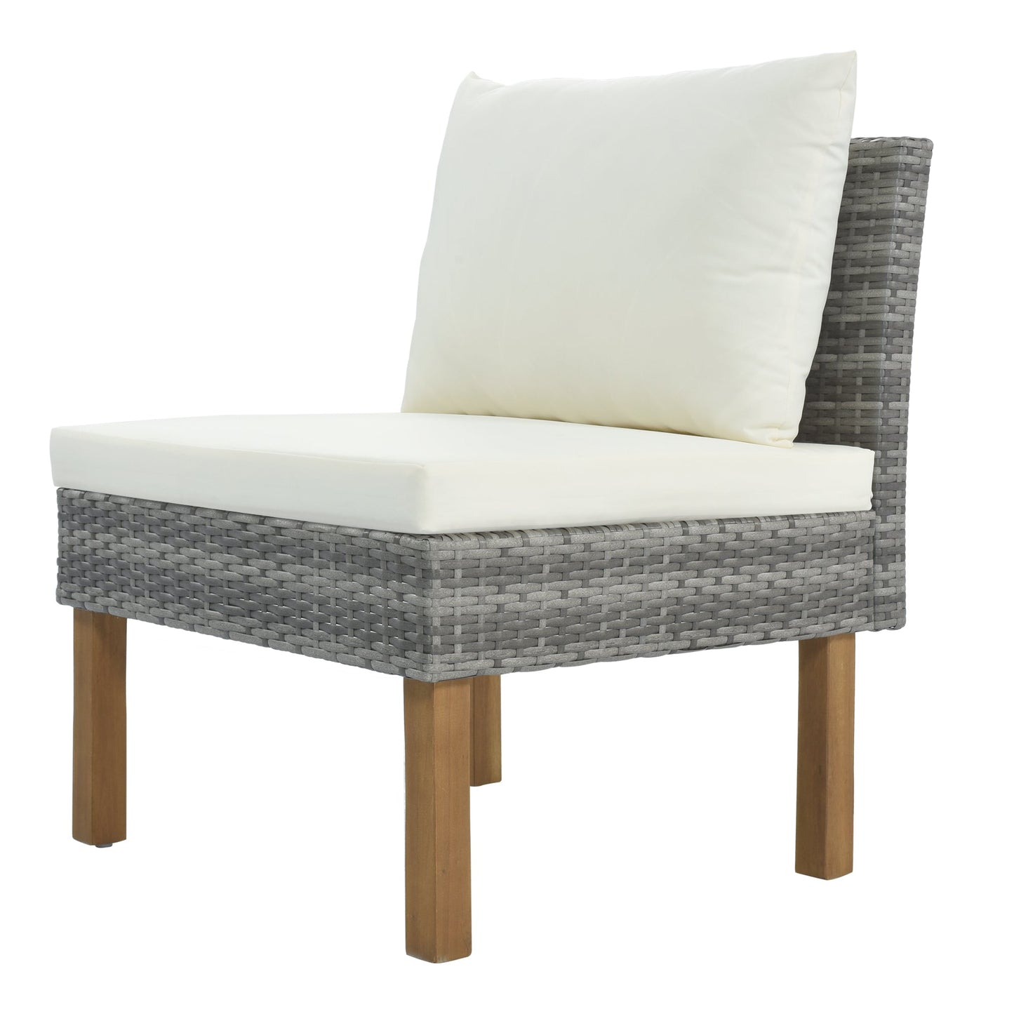 9-Piece Outdoor Patio Garden Wicker Sofa Set, Gray PE Rattan Sofa Set, With Wood Legs, Acacia Wood Tabletop