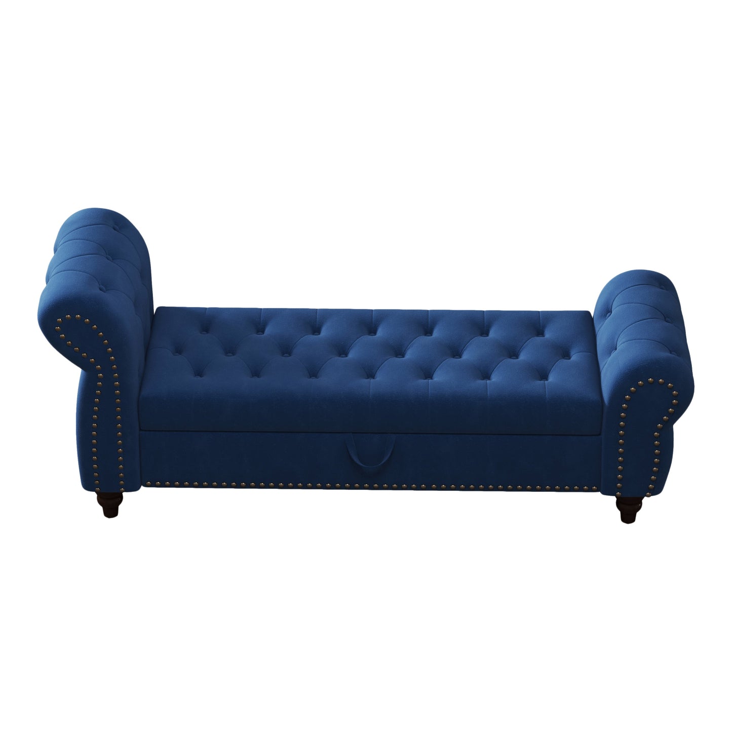 64.5" Bed Bench for Bed Room Nails Tufted Chaise of Lounge With Storage Velvet Upholstery Navy Blue