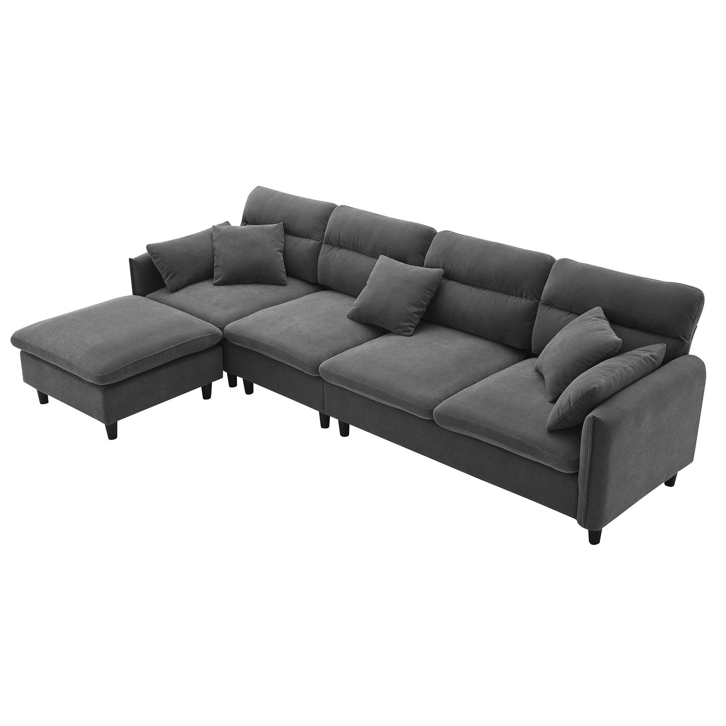 110*62" Modern Convertible Sectional Sofa,L-Shaped Reversible Couch Set With Free Pillows,5 Seat Cloud Chenille Indoor