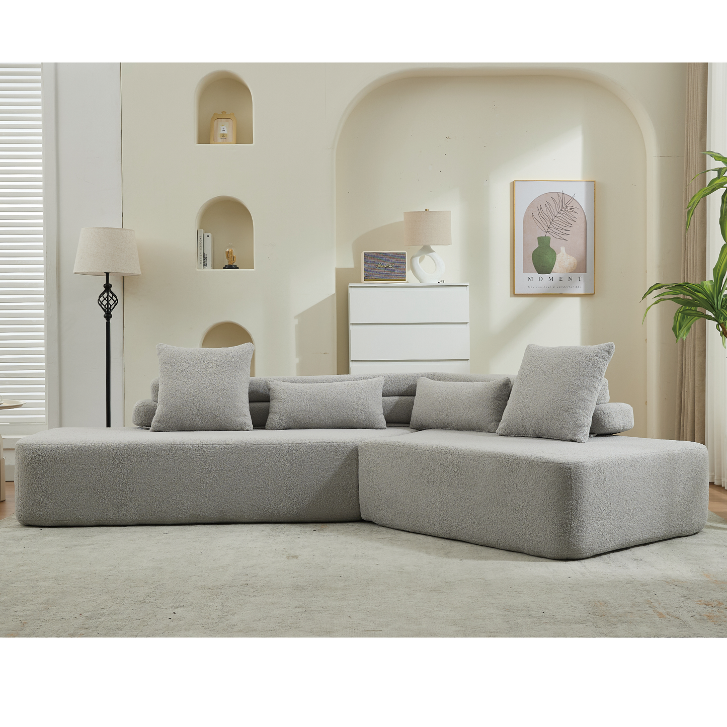 128"Minimalist Cloud Sectional Couch ,Modern Couches ,4-Seater ,No Assembly,Two Modular Sofa,Boucle Teddy Fabric