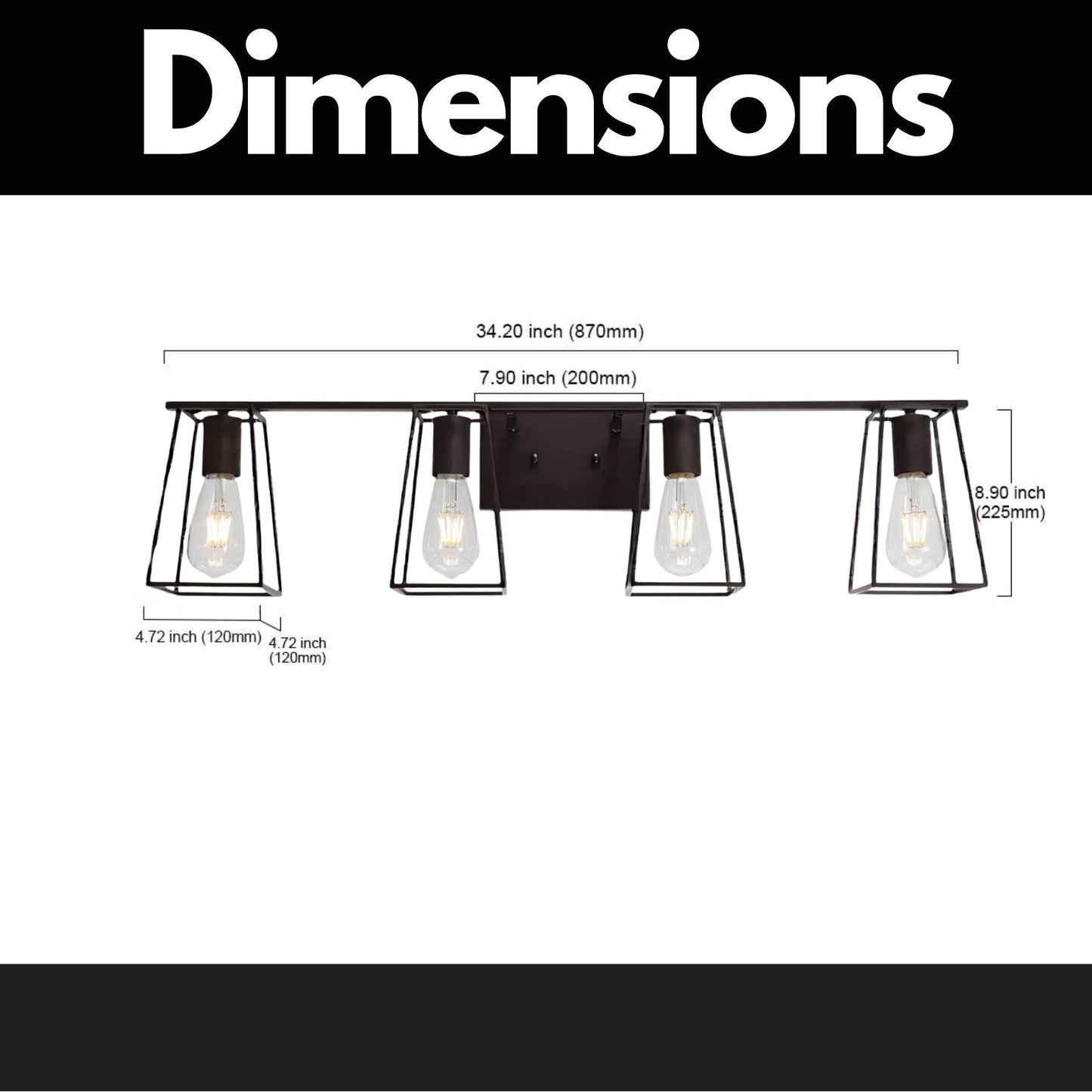 4-Light Oil Rubbed Bronze Vanity Lights for Bathroom, Industrial Vintage Wall Sconce Lighting With Open Metal Cage