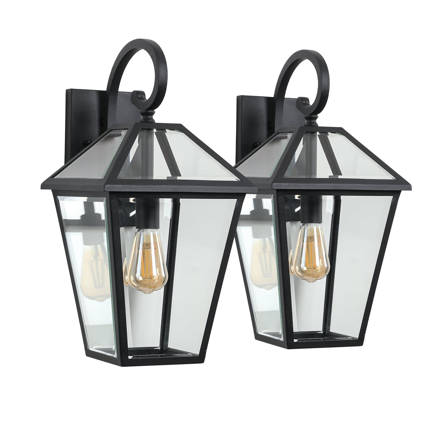 2-Pack Outdoor Wall Lanterns, Black Finish Weatherproof Wall Sconce With Clear Glass Panels, Vintage Exterior Light