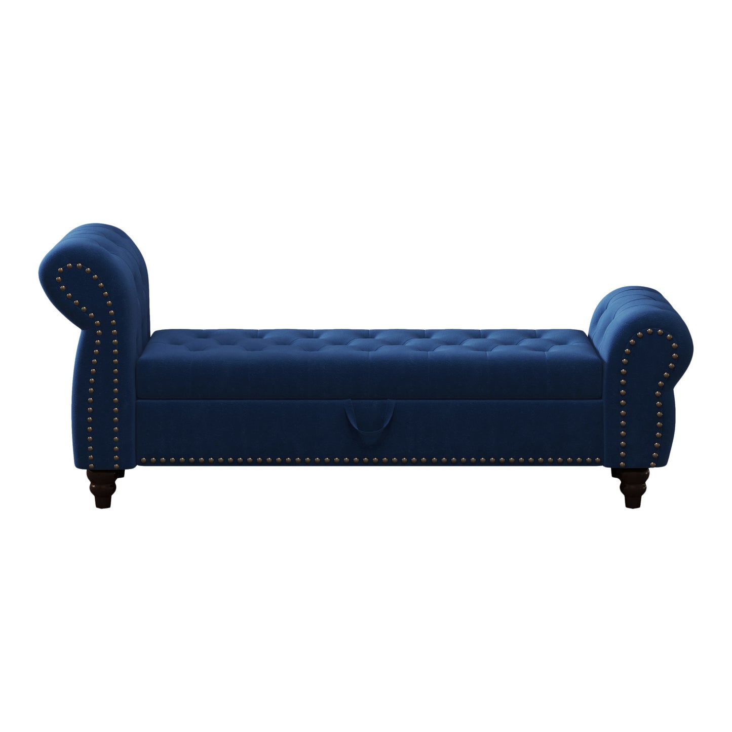 64.5" Bed Bench for Bed Room Nails Tufted Chaise of Lounge With Storage Velvet Upholstery Navy Blue