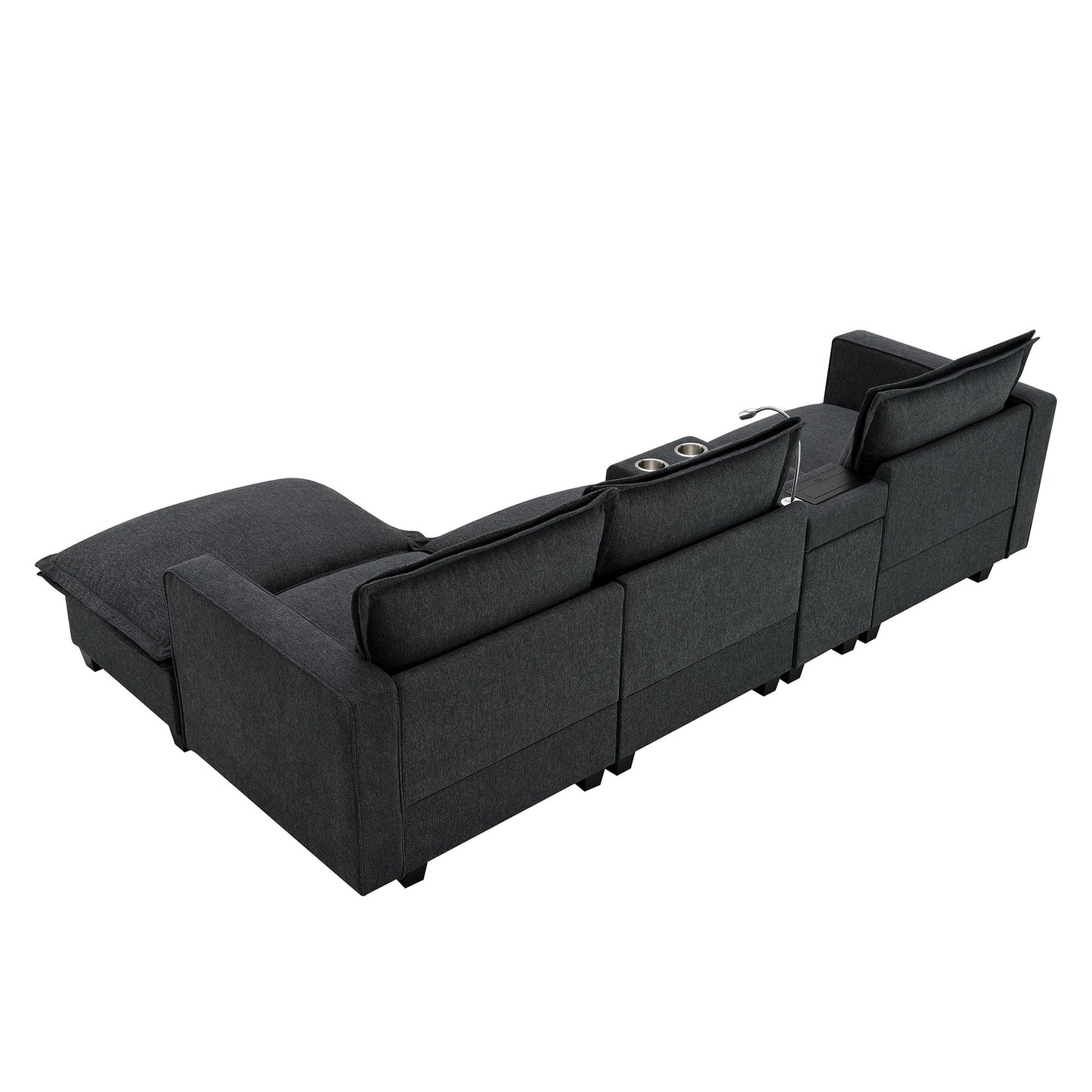 109*57" Modern Sectional Cloud Sofa With Console,USB Charger,Reading Light,Cup Holder,Wide Seat,4 Seat Chenille Modular