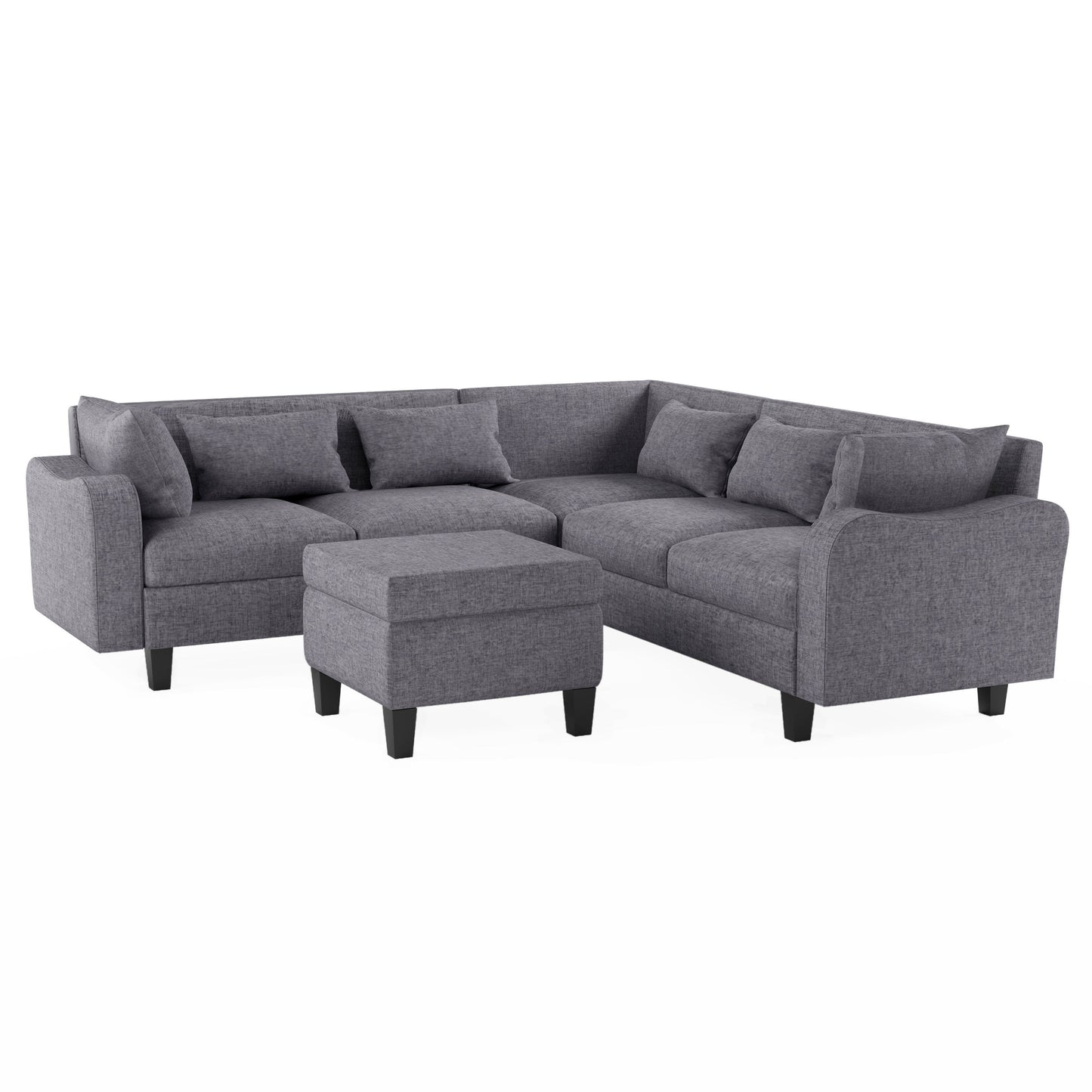 87" Modern Sectional Sofa With Coffee Table,6-Seat Couch Set With Storage Ottoman,Various Combinations,L-Shape Indoor