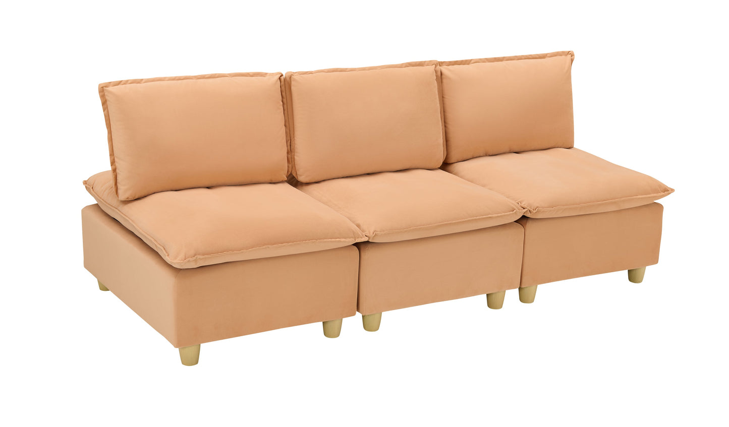 88-Inch Simple, Modern and Ultra-Comfortable Straight-Row Three-Seater Pumpkin-Colored Flannel Sofa