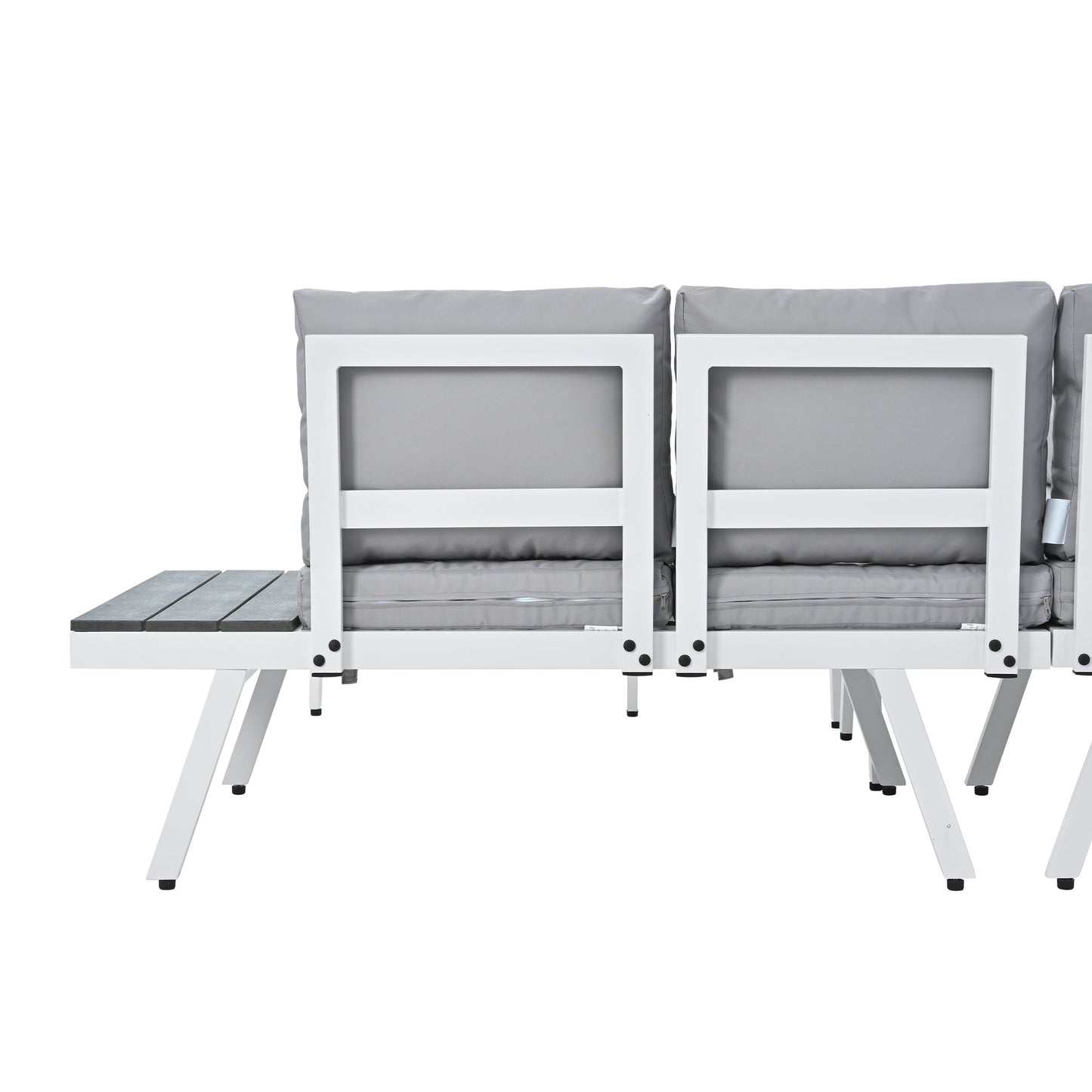 Industrial 5-Piece Aluminum Outdoor Patio Furniture Set, Modern Garden Sectional Sofa Set With End Tables, Coffee Table
