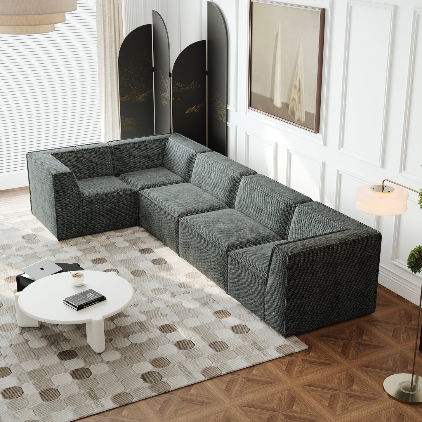 106*106" Chenille Modular L Shaped Sectional Sofa,Luxury Floor Couch Set,Upholstered Indoor Furniture