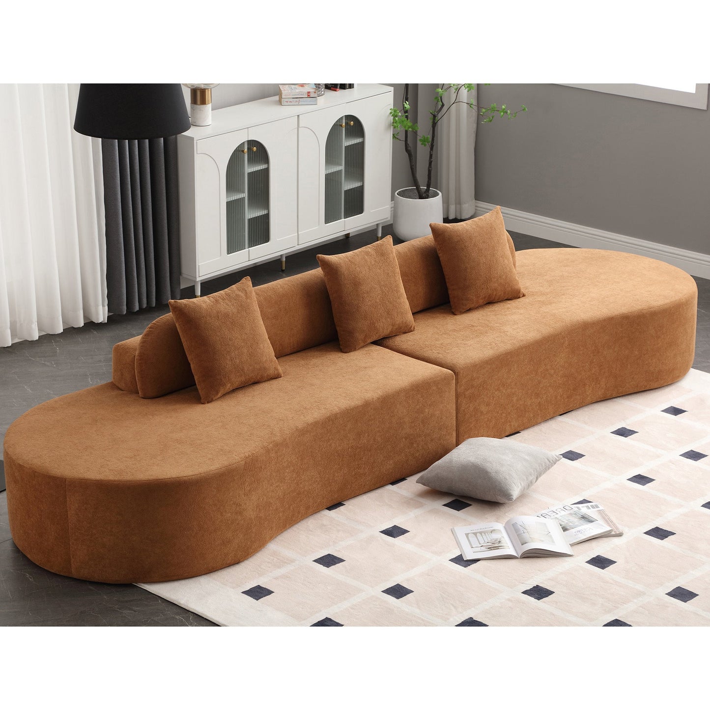 Modern Curved Combination Sofa, Terrycloth Fabric Sofa, Minimalist Sofa in Living Room, Apartment, No Assembly Required