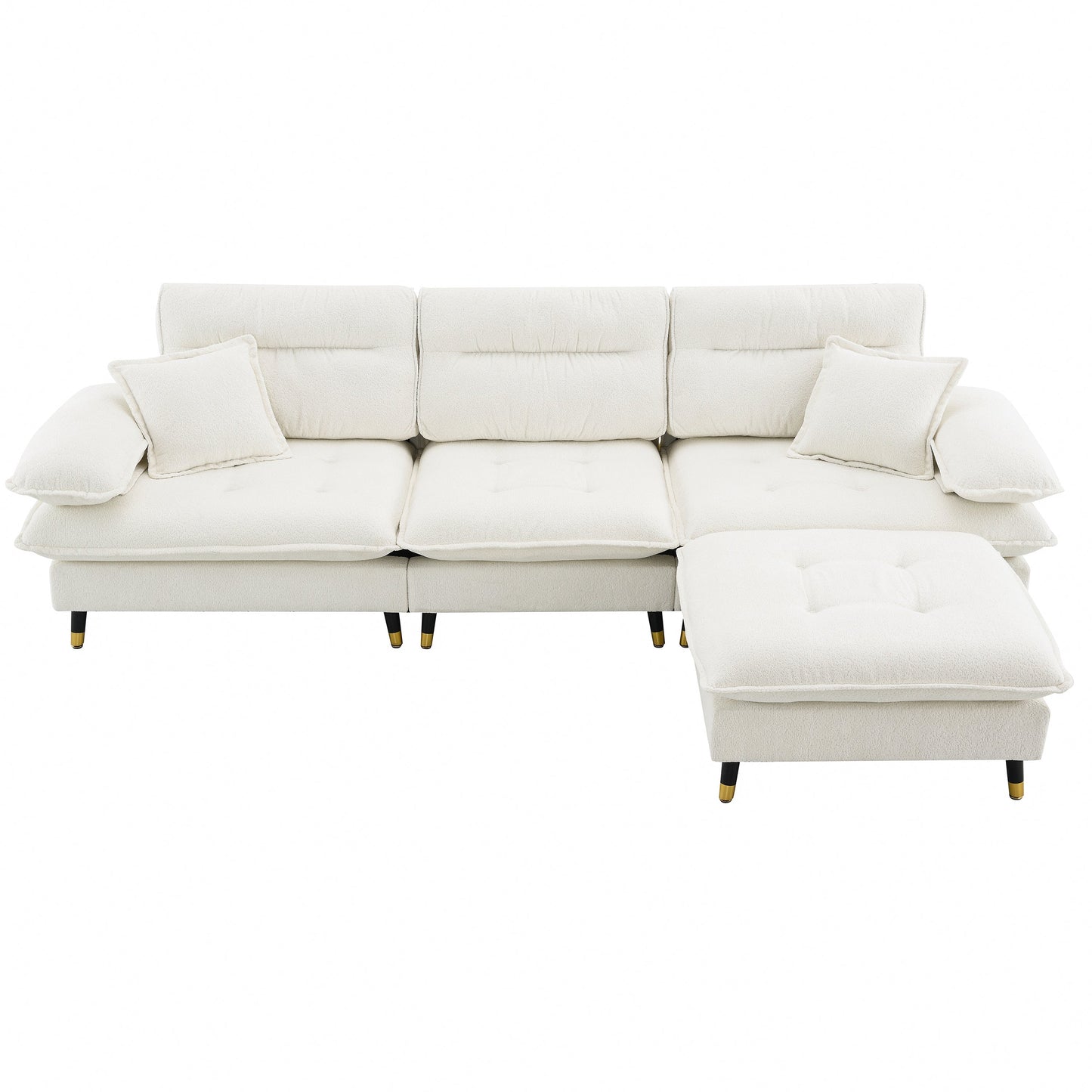106*66.5" L Shaped Convertible Sectional Sofa,4 Seat Tufted Couch Set With Two-Tone Adjust Legs,Cloud Chenille Fabric