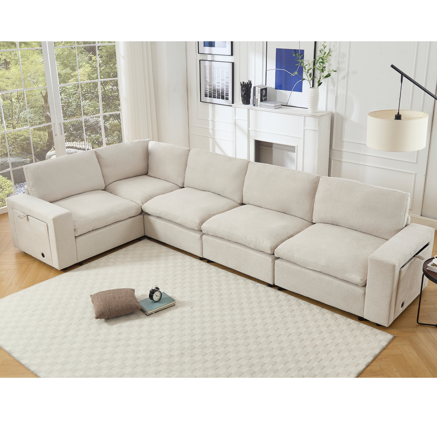 Sectional Couches for Living Room,Modular Couch,Wireless Charging Port & Cup Holders,5-Seat ,DIY Combination,L-Shaped Sofa