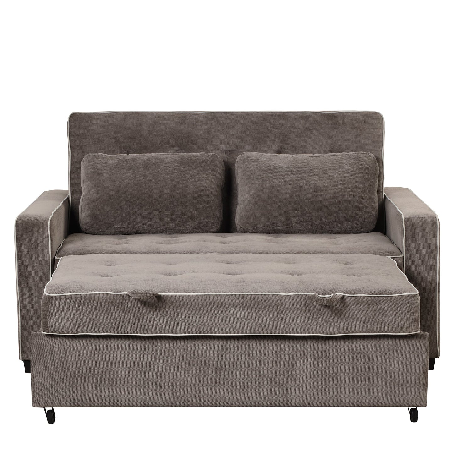 65.7" Linen Upholstered Sleeper Bed , Pull Out Sofa Bed Couch Attached Two Throw Pillows,Dual USB Charging Port