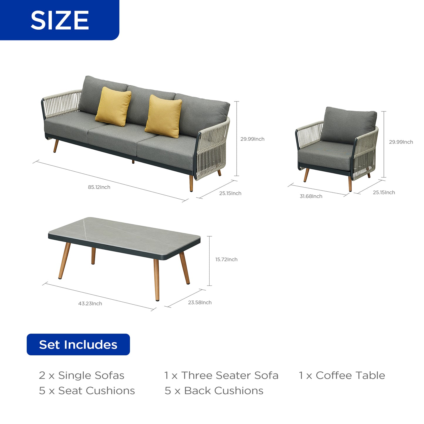 BAY 5-Seater outdoor conversation sofa set