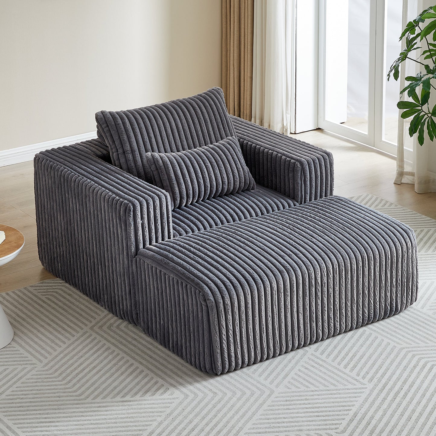 62.5-Inch Corduroy Sponge Sofa Lounge Chair With Removable Footrest,No Assembly Required,Fluffy Modern Sleeper Chair