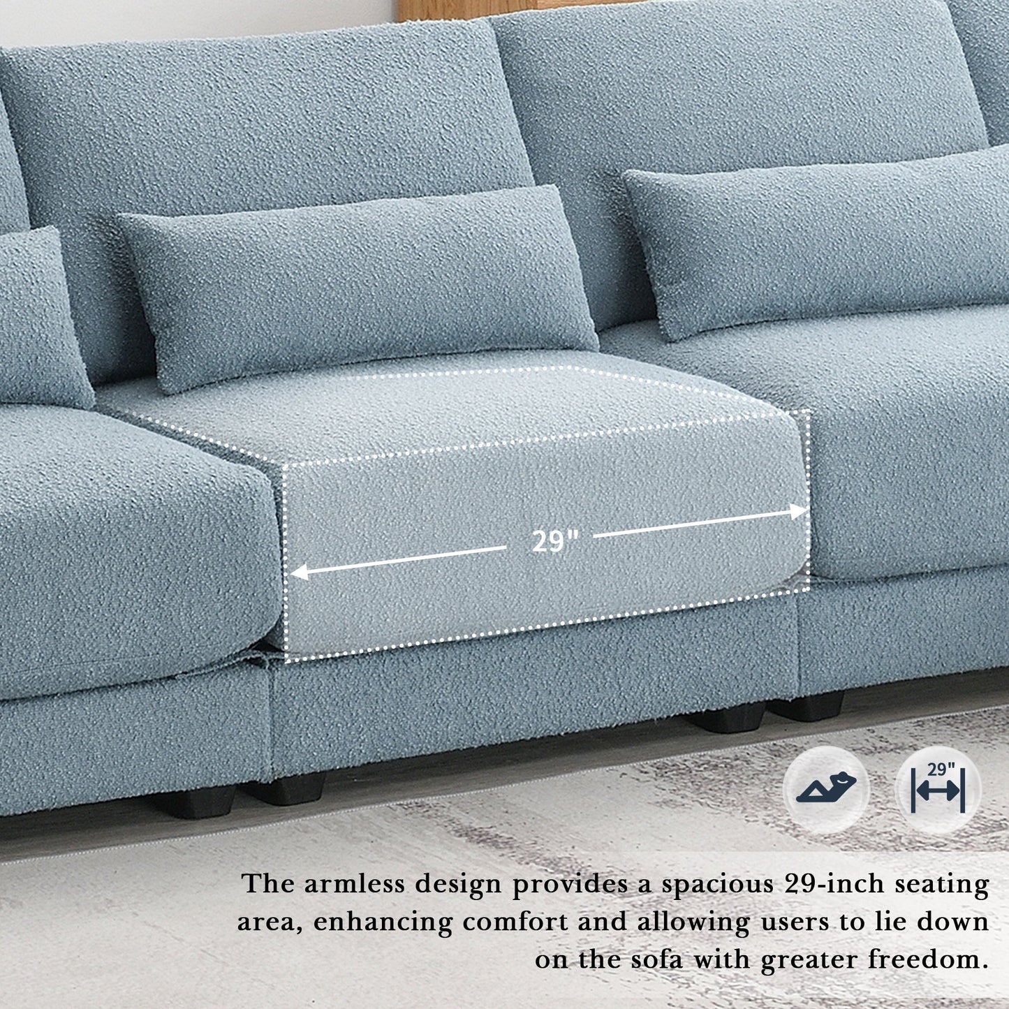 120*61" Oversized Deep Seat Sectional Sofa With Reversible Chaise,Loop Yarn Fabric 5-Seat Armless Indoor Furniture