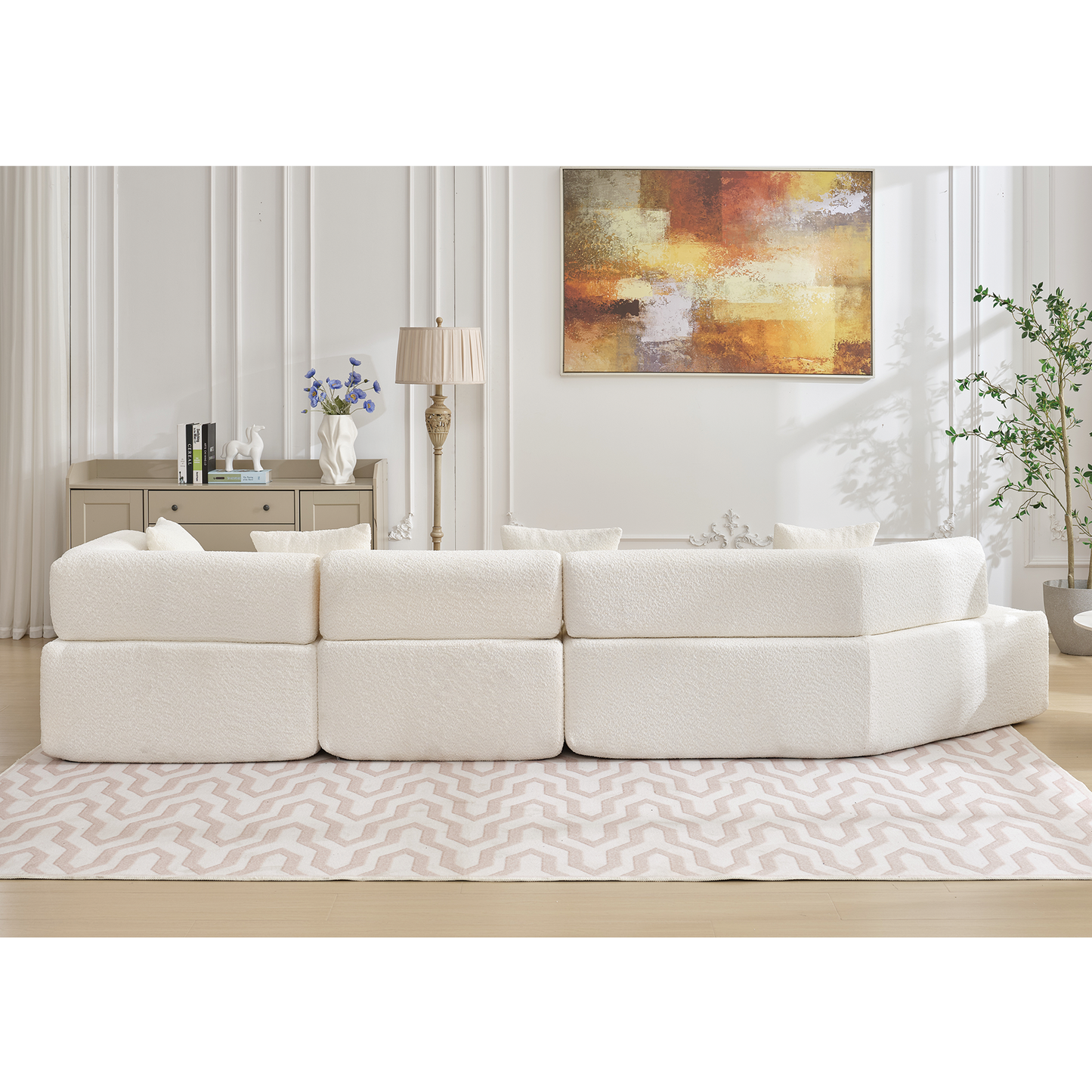 Modern Minimalist 140" L-Shape Couch ,No Assembly Required,Boucle,Modular Sofa ,Couch With Chaise