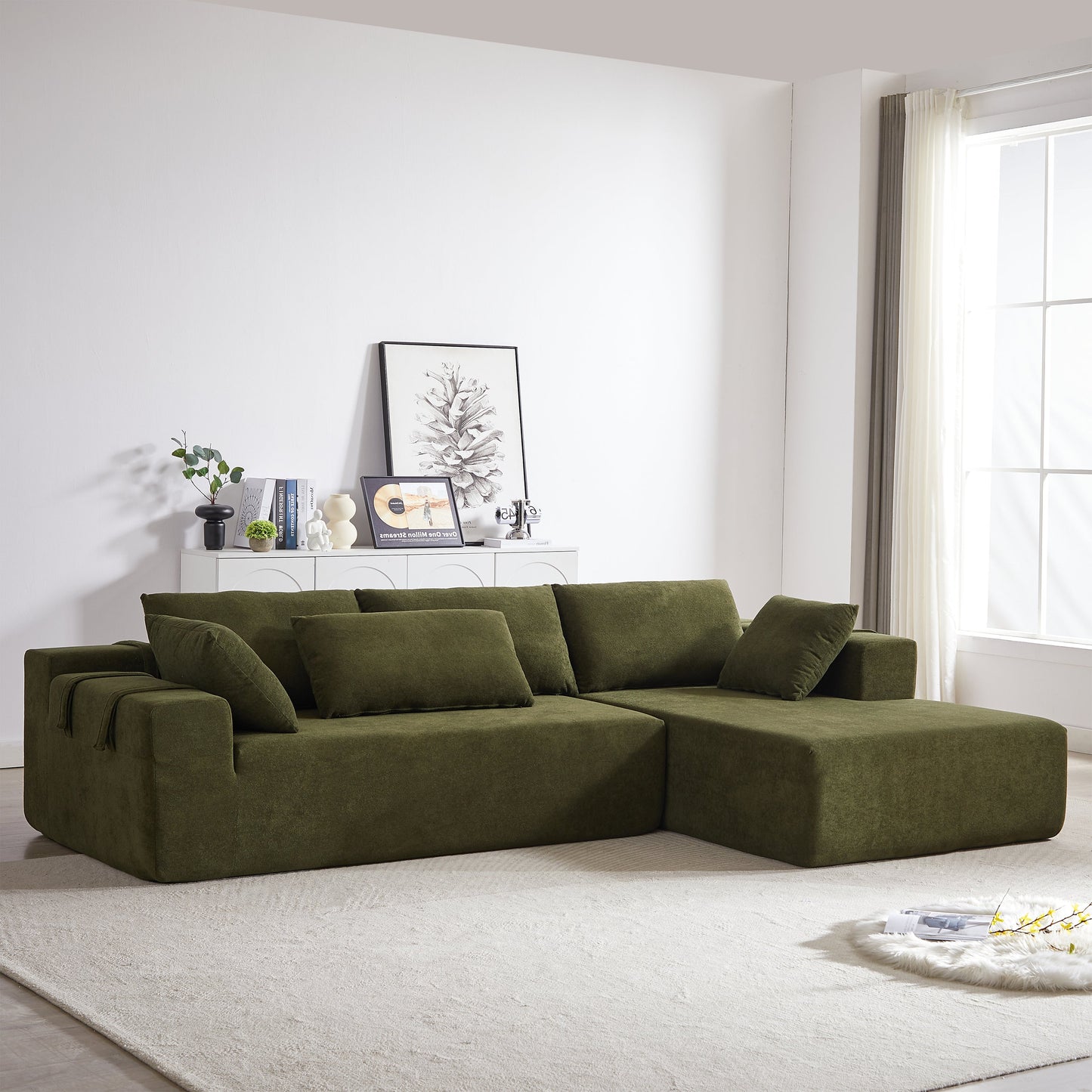 Modern Chenille Upholstered Sectional Sofa Couch Set,Modular 108" L Shaped Sectional Living Room Sofa Set With 6 Pillows