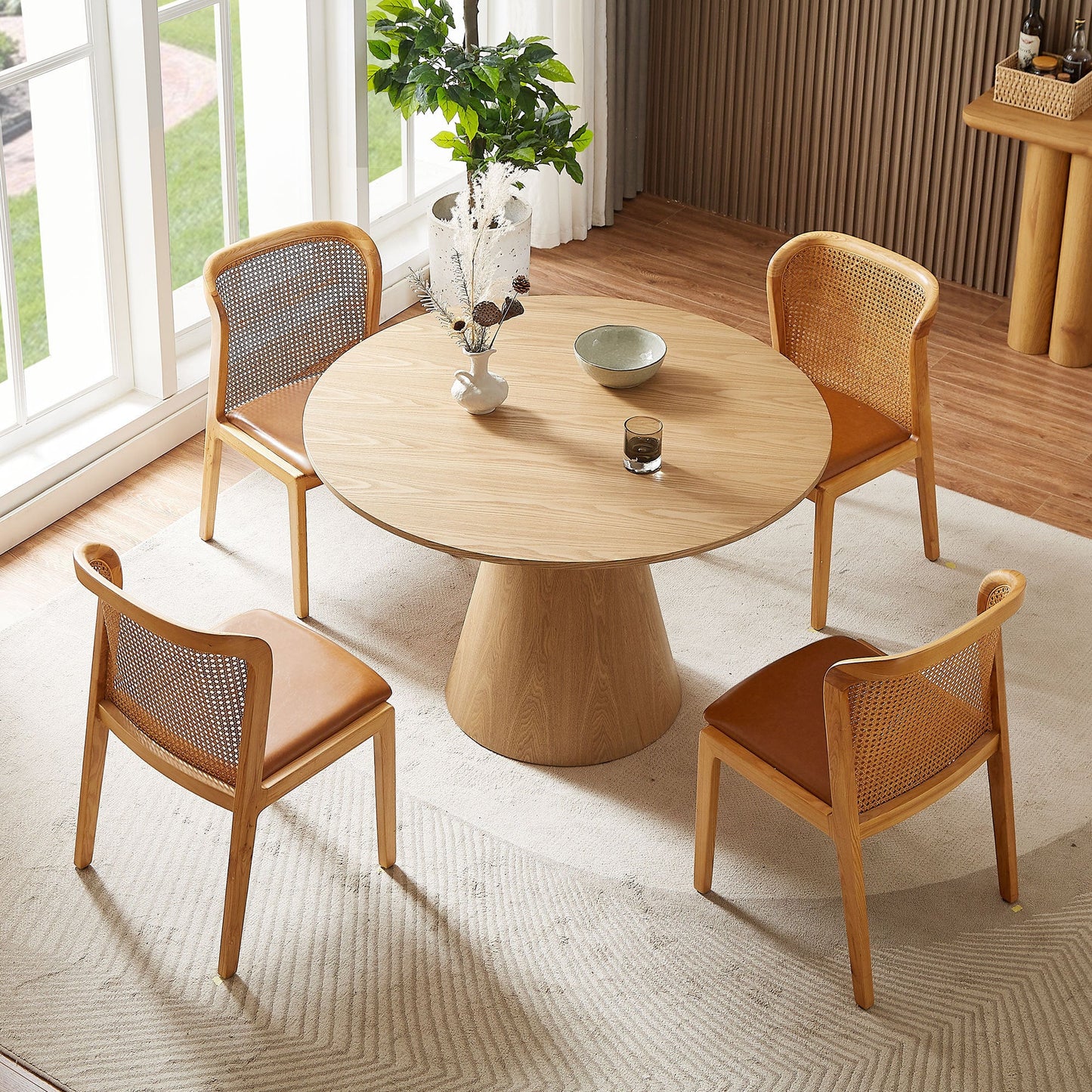 45.27'' Wooden Dining Table Round Dining Table, Hardwood Solids Construction, a Oak Top Suitable for Kitchen, Living Room