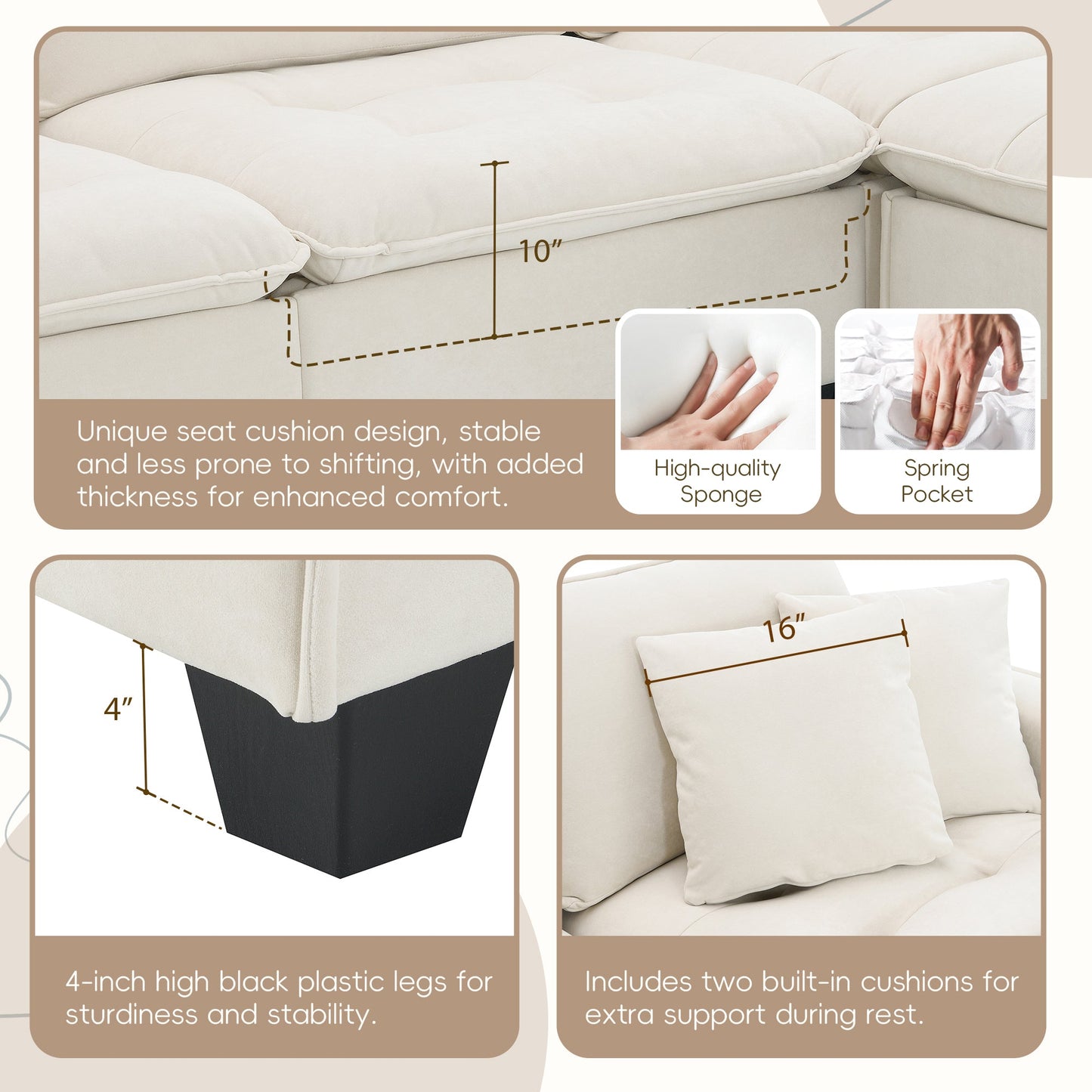 100*59" Modern Convertible Sectional Sofa,L-Shaped Reversible Couch Set With Free Pillows,4 Seat Suede Velvet Sleeper Sofa