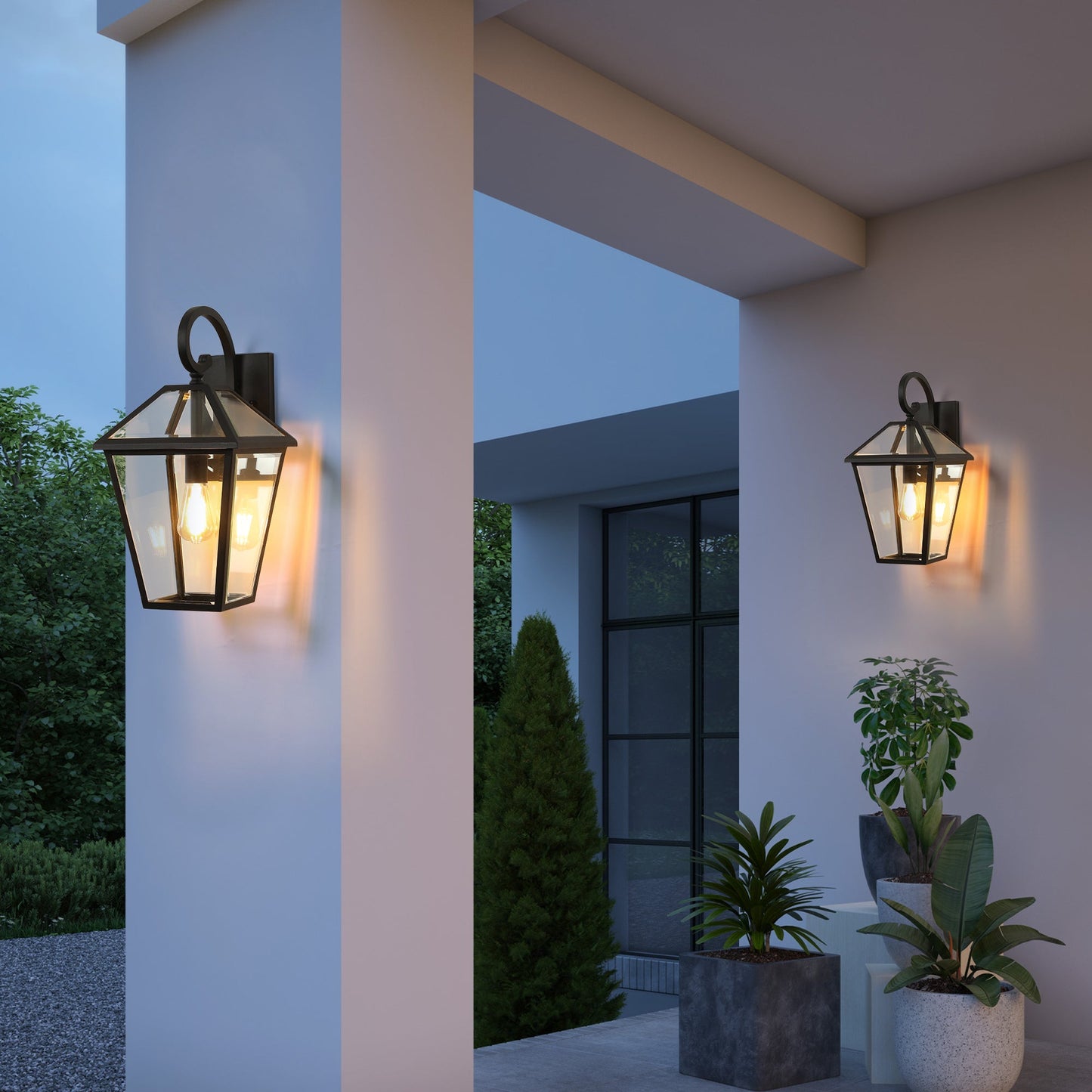 2-Pack Outdoor Wall Lanterns, Black Finish Weatherproof Wall Sconce With Clear Glass Panels, Vintage Exterior Light