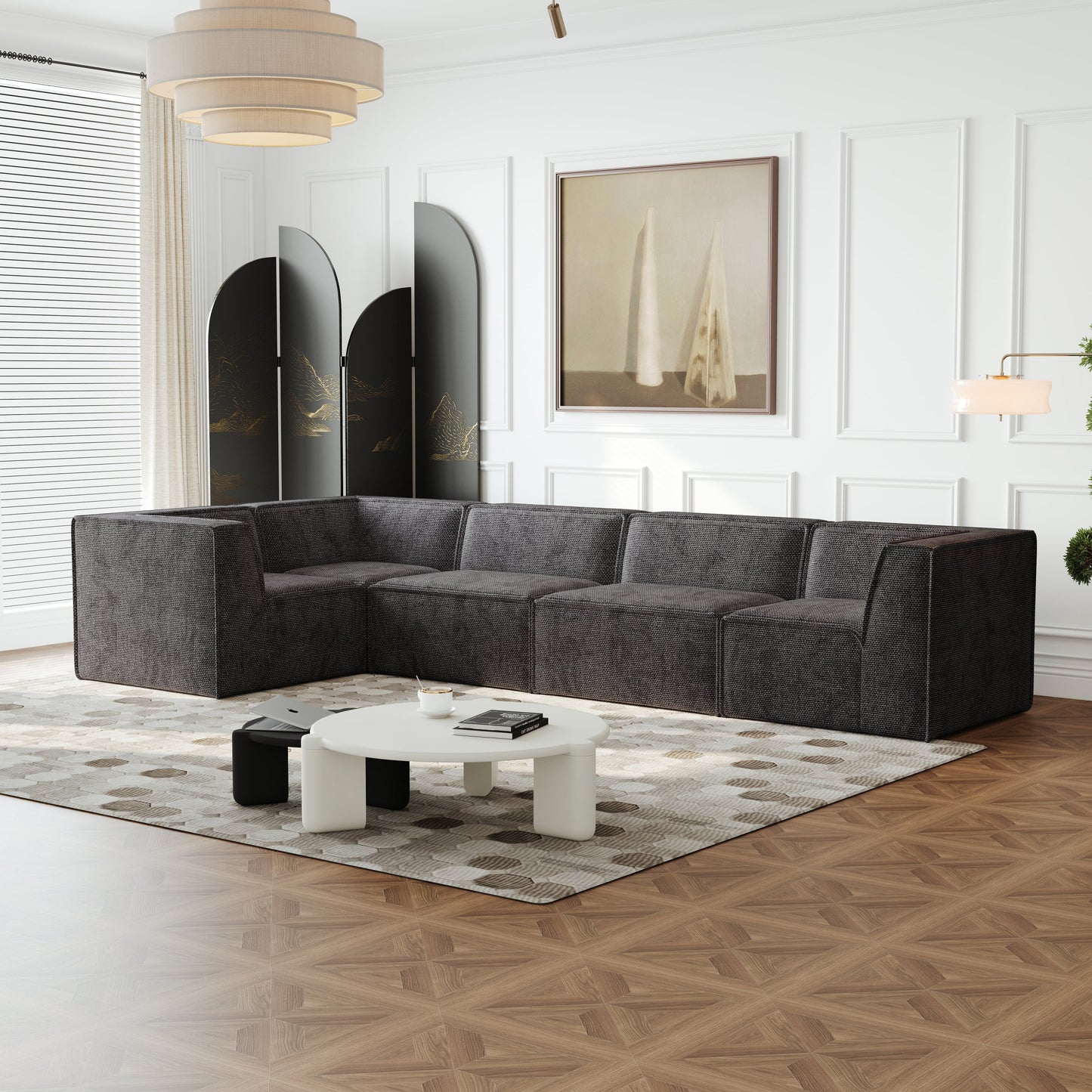 106*106" Chenille Modular L Shaped Sectional Sofa,Luxury Floor Couch Set,Upholstered Indoor Furniture