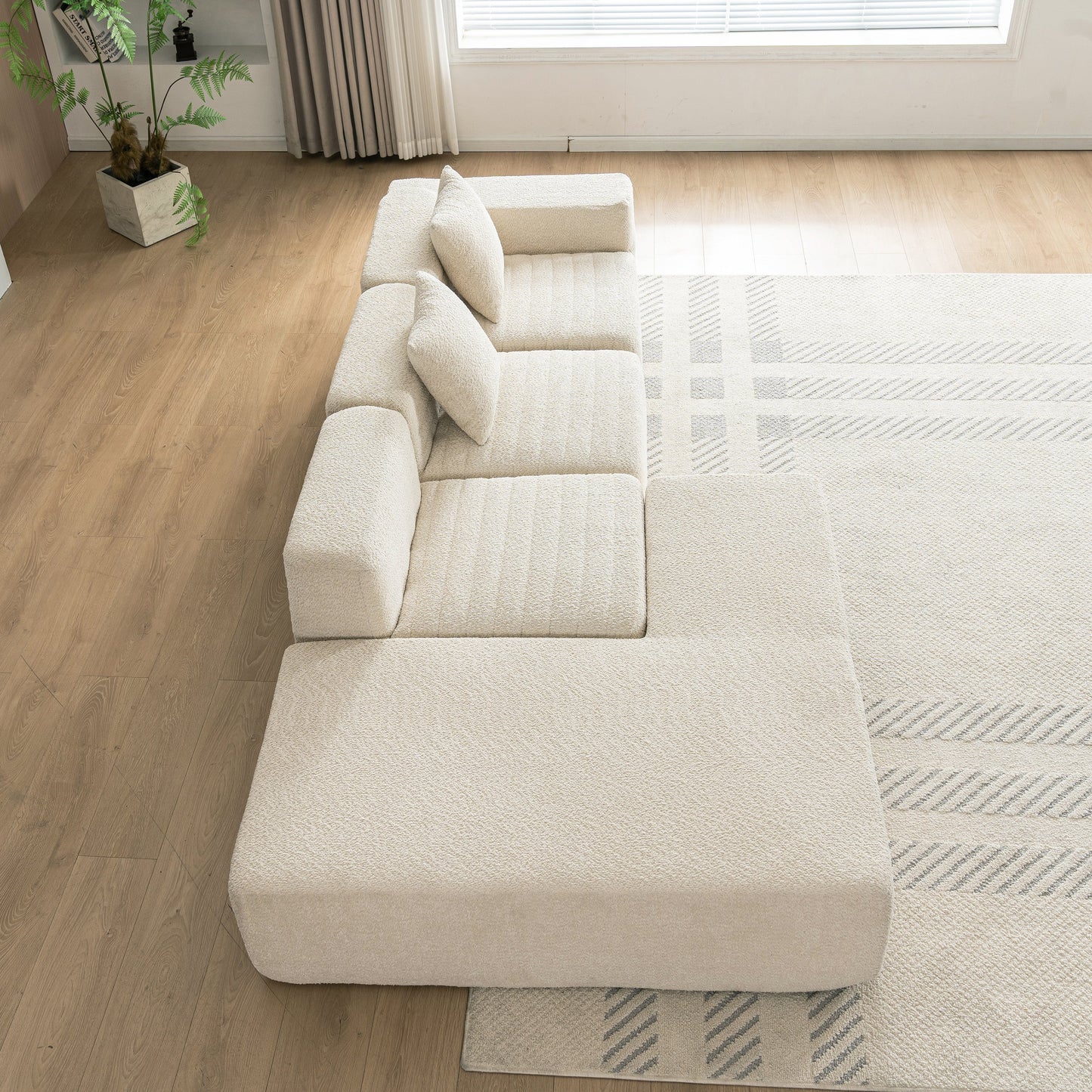 116.5" Sectional Sofa Full-Compressed Sofa Couch Free-Combined Sofa for Living Room, Beige