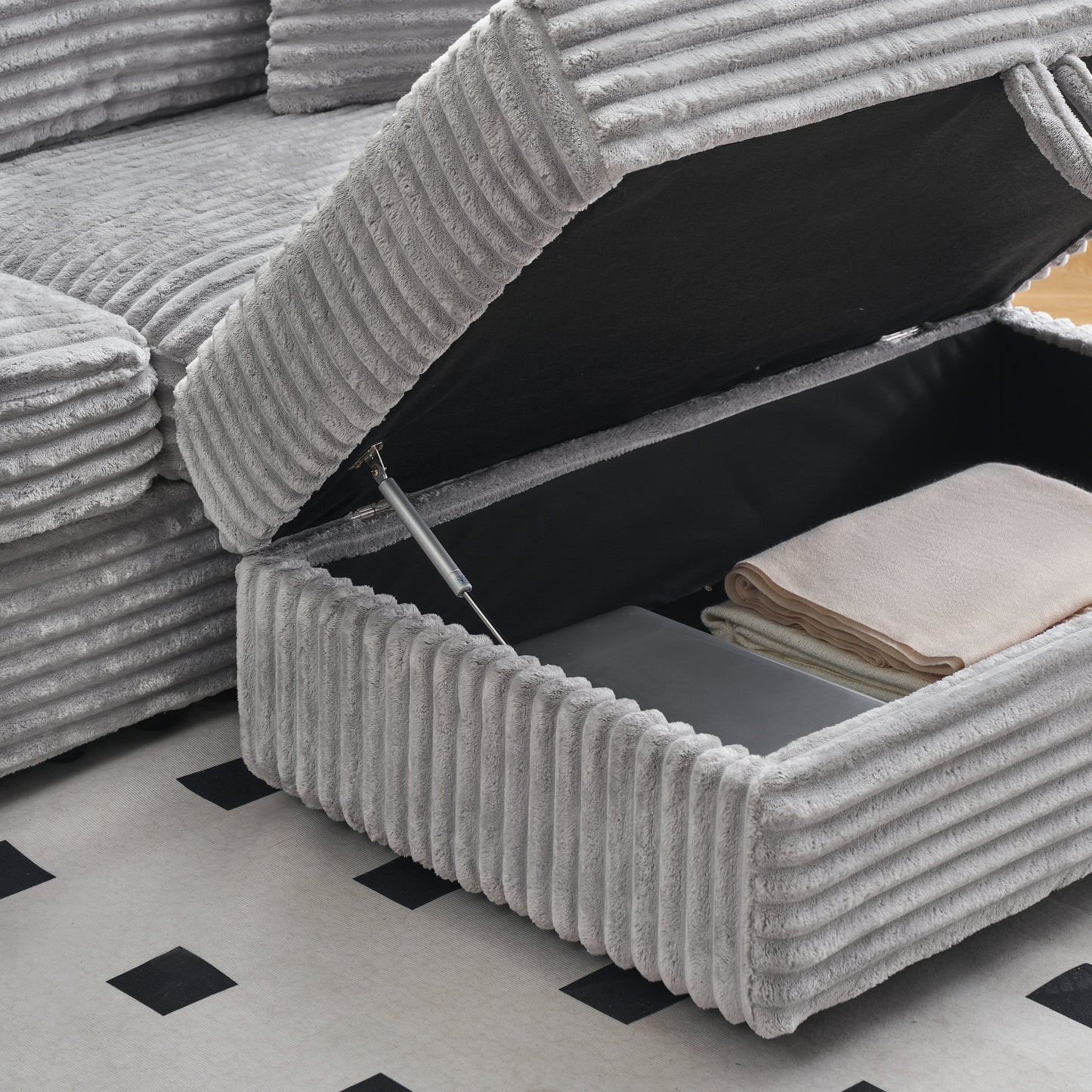 82 Inches Gray Corduroy Sofa, Storage Feet +4 Throw Pillows, Create a Living Room, Office Fashion New Darling