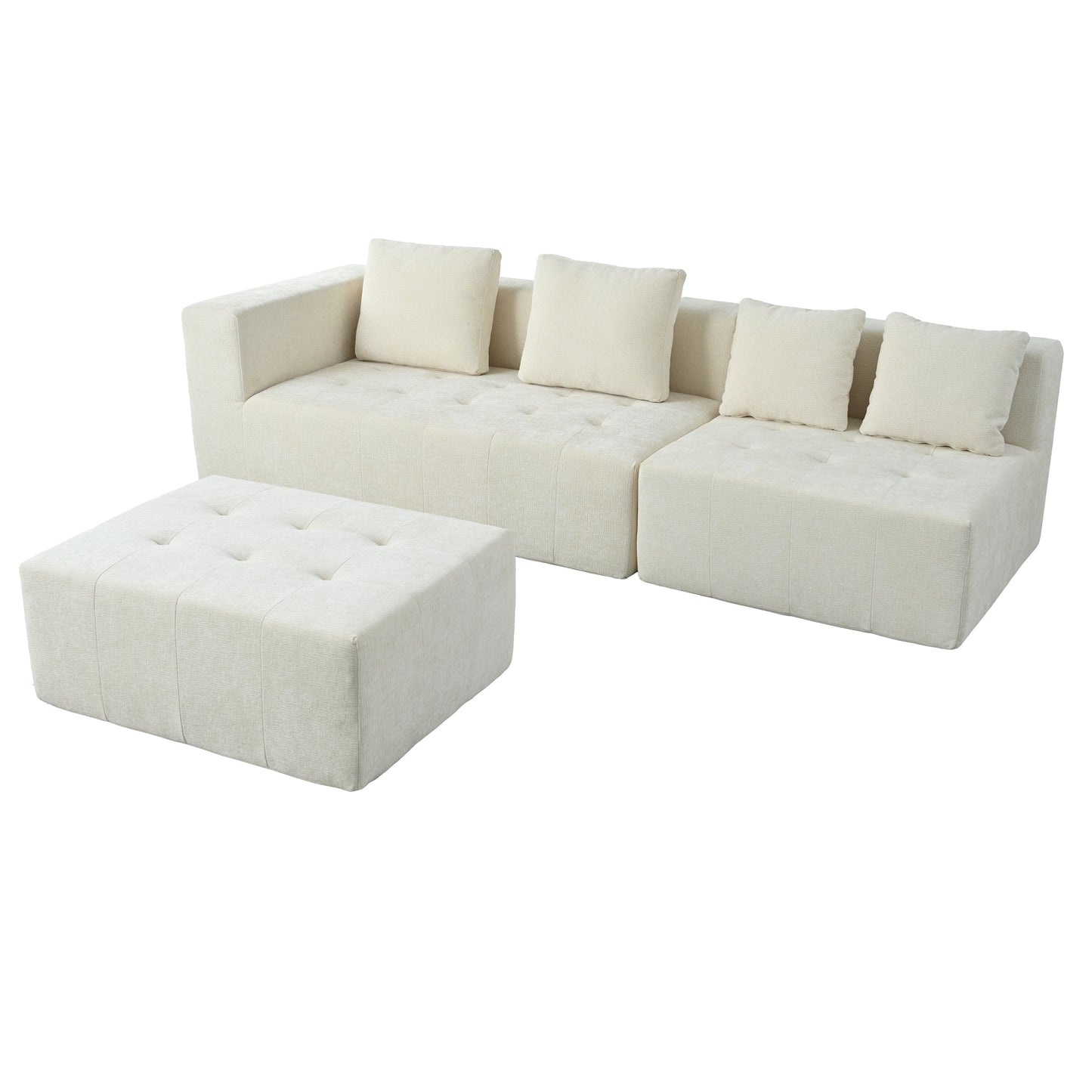 Modern Large Removable Modular Sofa, 3-Piece Set With Free Combination, Includes 4 Cushions, Ideal for Living Room, Bedroom