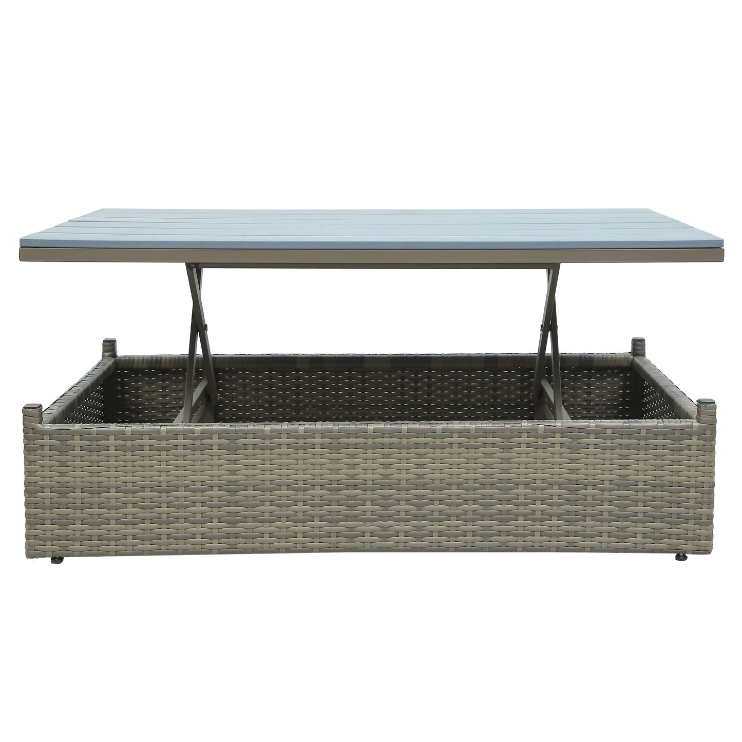 Patio Furniture Sets, 5-Piece Patio Wicker Sofa With Adustable Backrest, Cushions, Ottomans and Lift Top Coffee Table