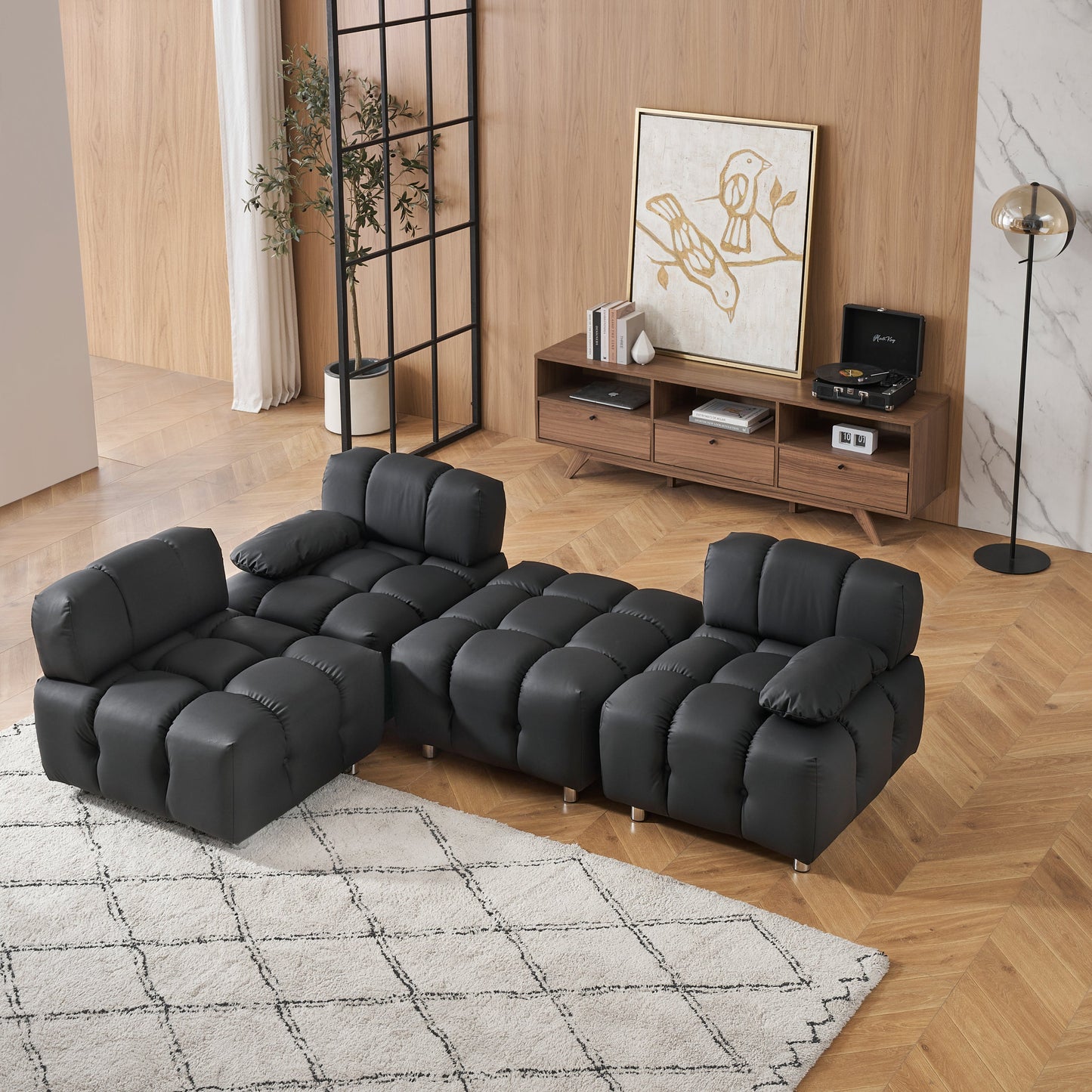 A 90.60-Inch Technology Cloth Black Sofa, Waterproof, Stain and Cat Scratch Resistant, Can Comfortably Sit