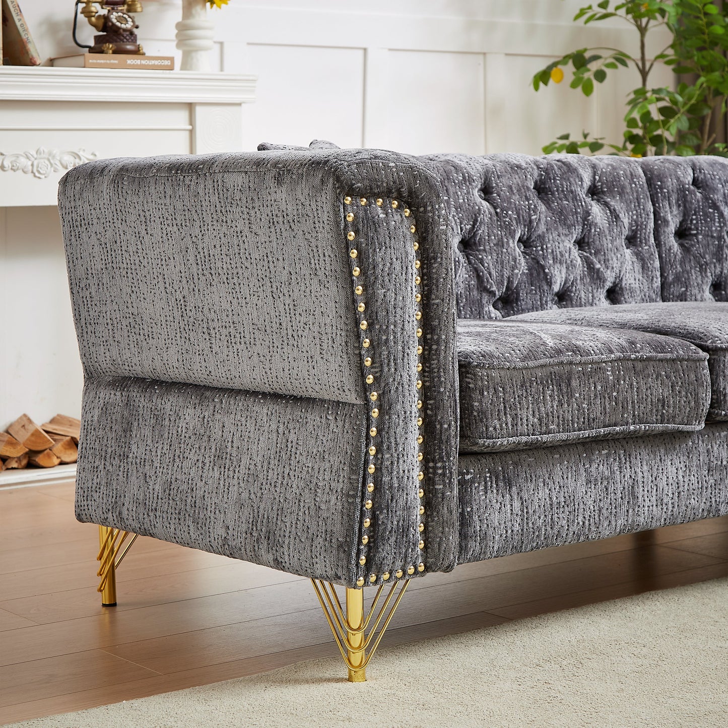 81.5-Inch Chenille Corner Sofa , L-Shaped Sectional Couch, 5-Seater Corner Sofas With 3 Cushions for Living Room, Bedroom