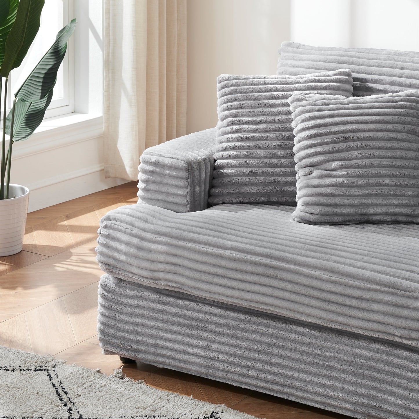 79.3 Inches Long, Corduroy Sofa, With 4 Matching Toss Pillows Sleek Design Spacious and Comfortable 3 Seater Couch