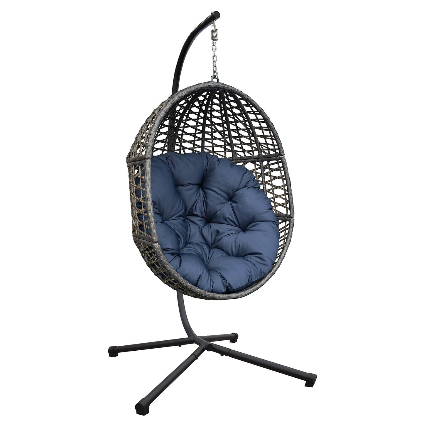 Wicker Hanging Swing Chair; Rattan Hanging Egg Chair With Durable Stand and Waterproof Cushion for Outdoor Garden
