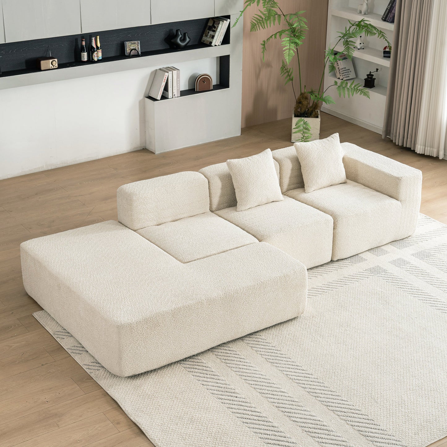 116.5" Sectional Sofa Full-Compressed Sofa Couch Free-Combined Sofa for Living Room, Beige