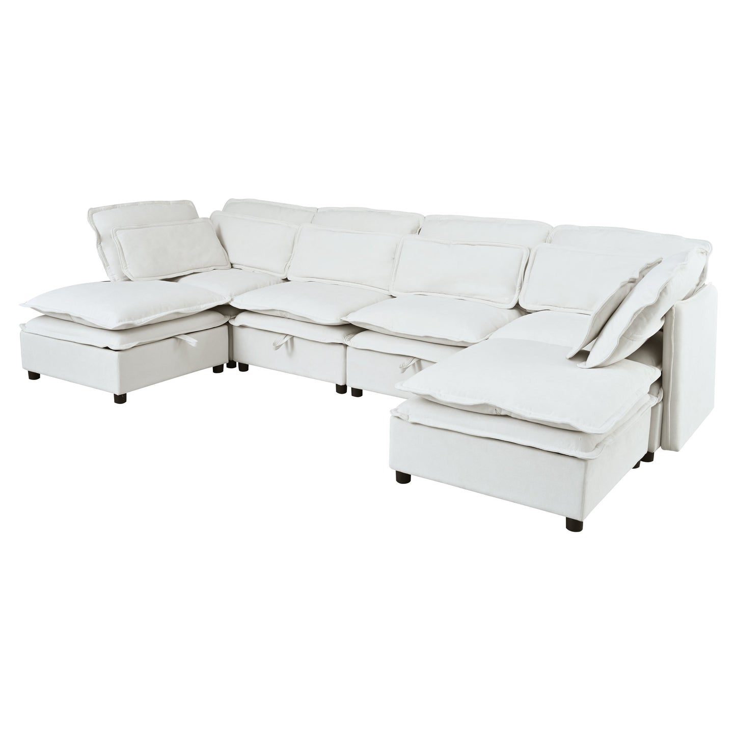 Double-Layer Cushion Modern Large U-Shaped Modular Sofa, Freely Combinable 6-Seater With Storage Function, Convertible