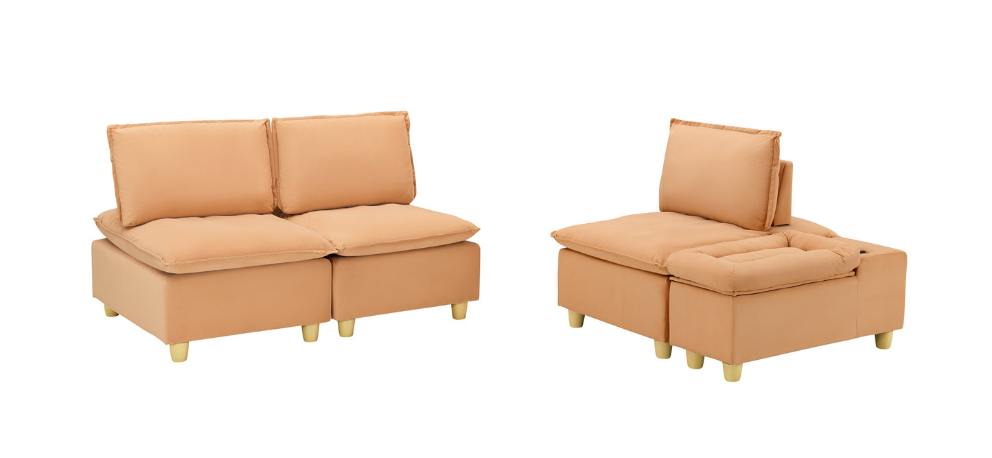 88-Inch Simple, Modern and Ultra-Comfortable Straight-Row Three-Seater Pumpkin-Colored Flannel Sofa