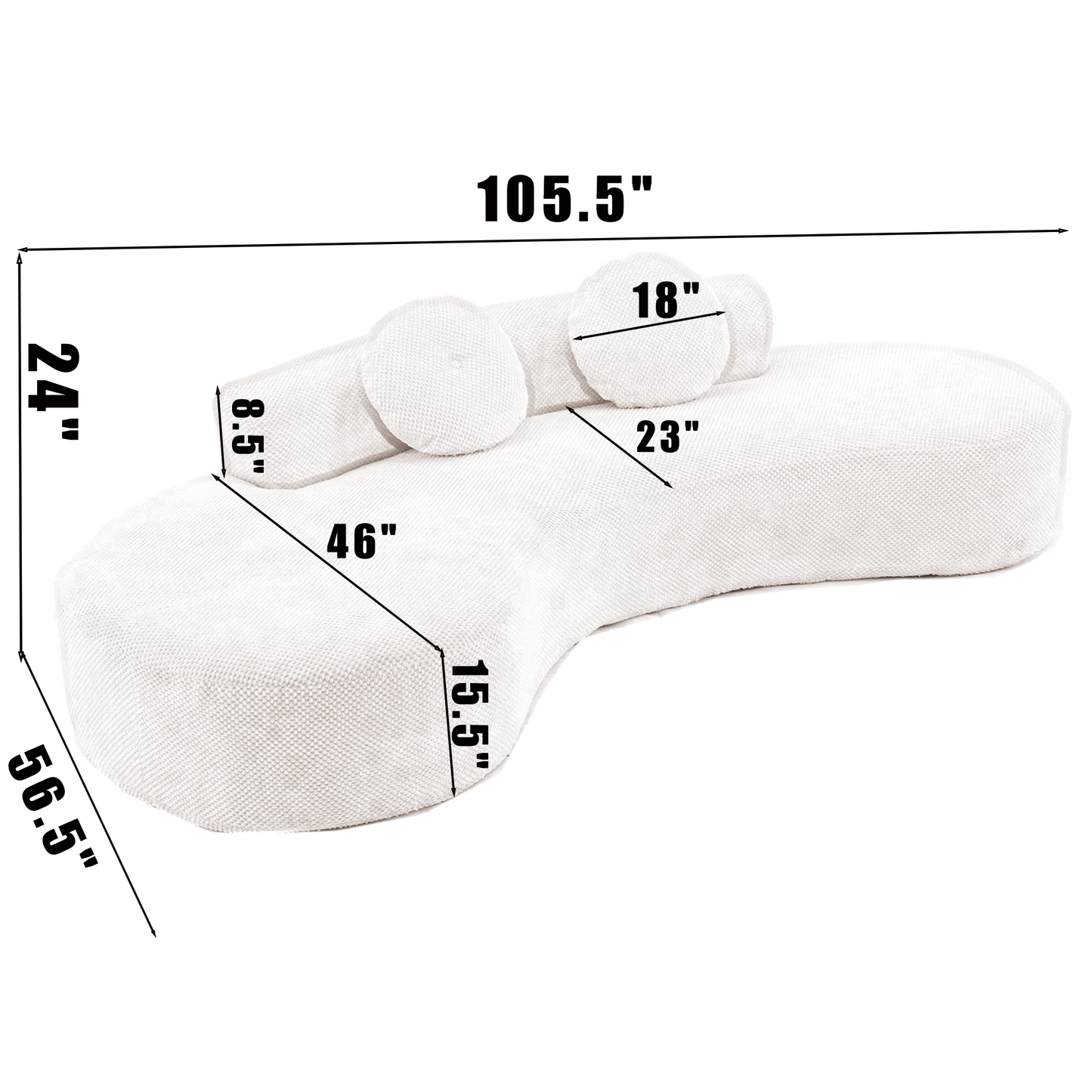 105.5''Curved Sofa, Modern Minimalist Sofa, Cloud Couch Sofa 3-4 Seater Couch With 2 Pillows,Bedroom, No Assembly Require