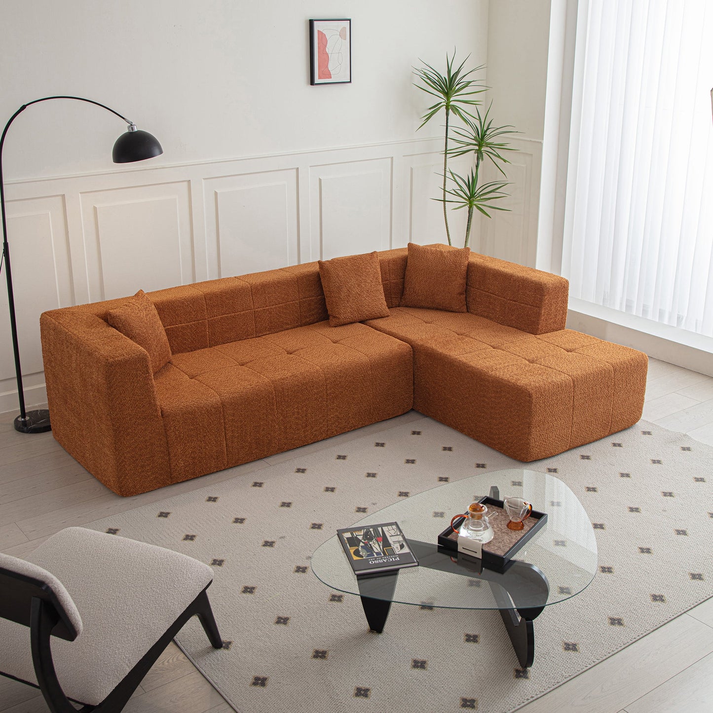 105.5" Modular L-Shaped Sectional Floor Couch, Deep Seat Tufted Comfy Sofa Set With Chaise for Living Room